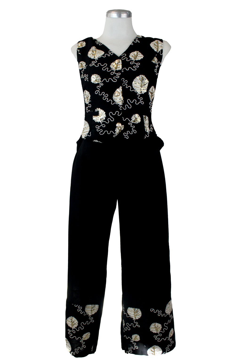 YS243 Conjunto Bordado de Hojas con Lentejuelas Chaleco Botones