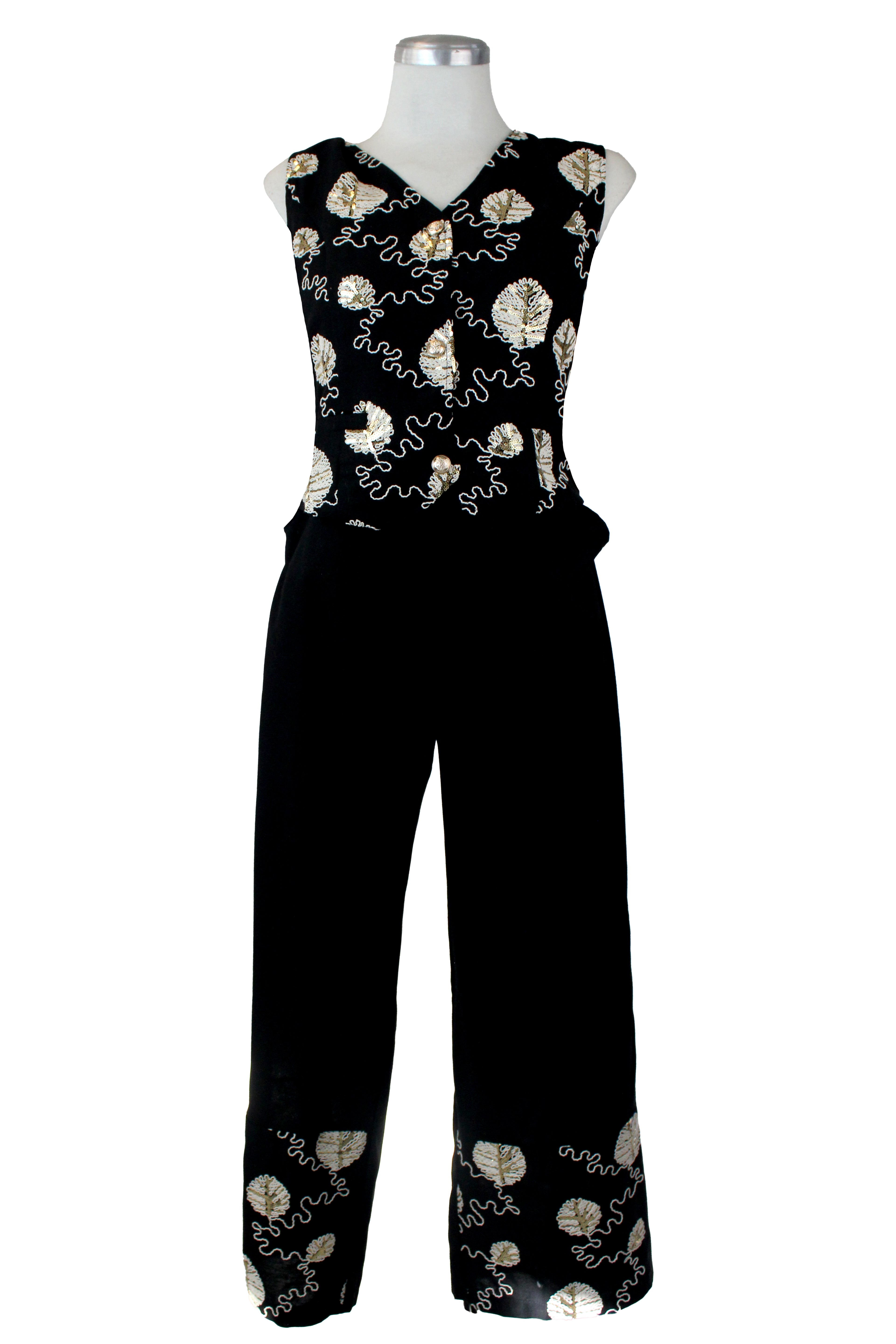 YS243 Conjunto Bordado de Hojas con Lentejuelas Chaleco Botones