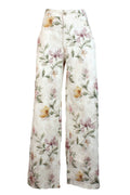 PS1011 Pantalón Recto Estampado Flores Botón Irregular