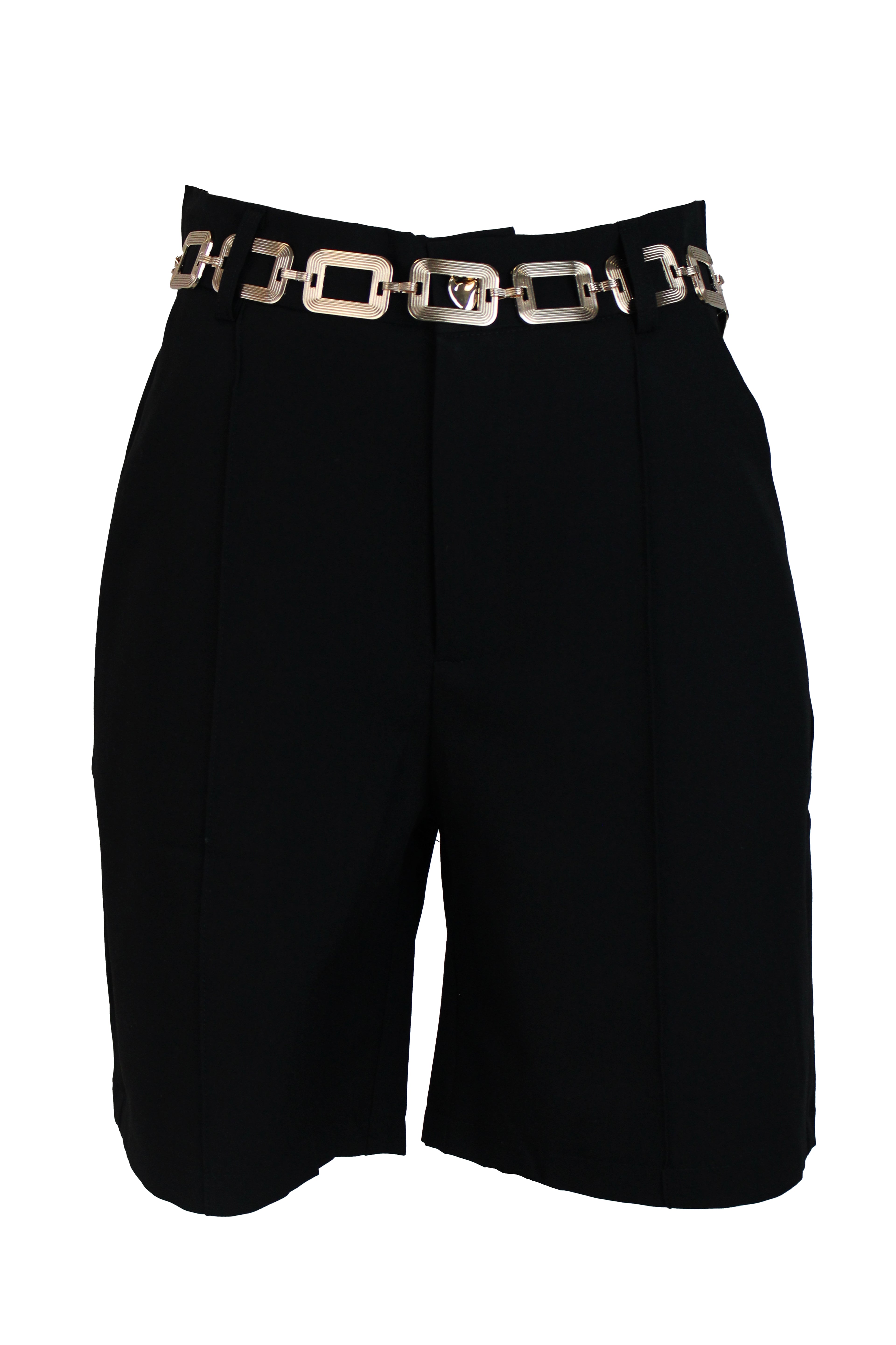 PS1019 Short de Vestir Largo Botón Grande de Café con Cinto