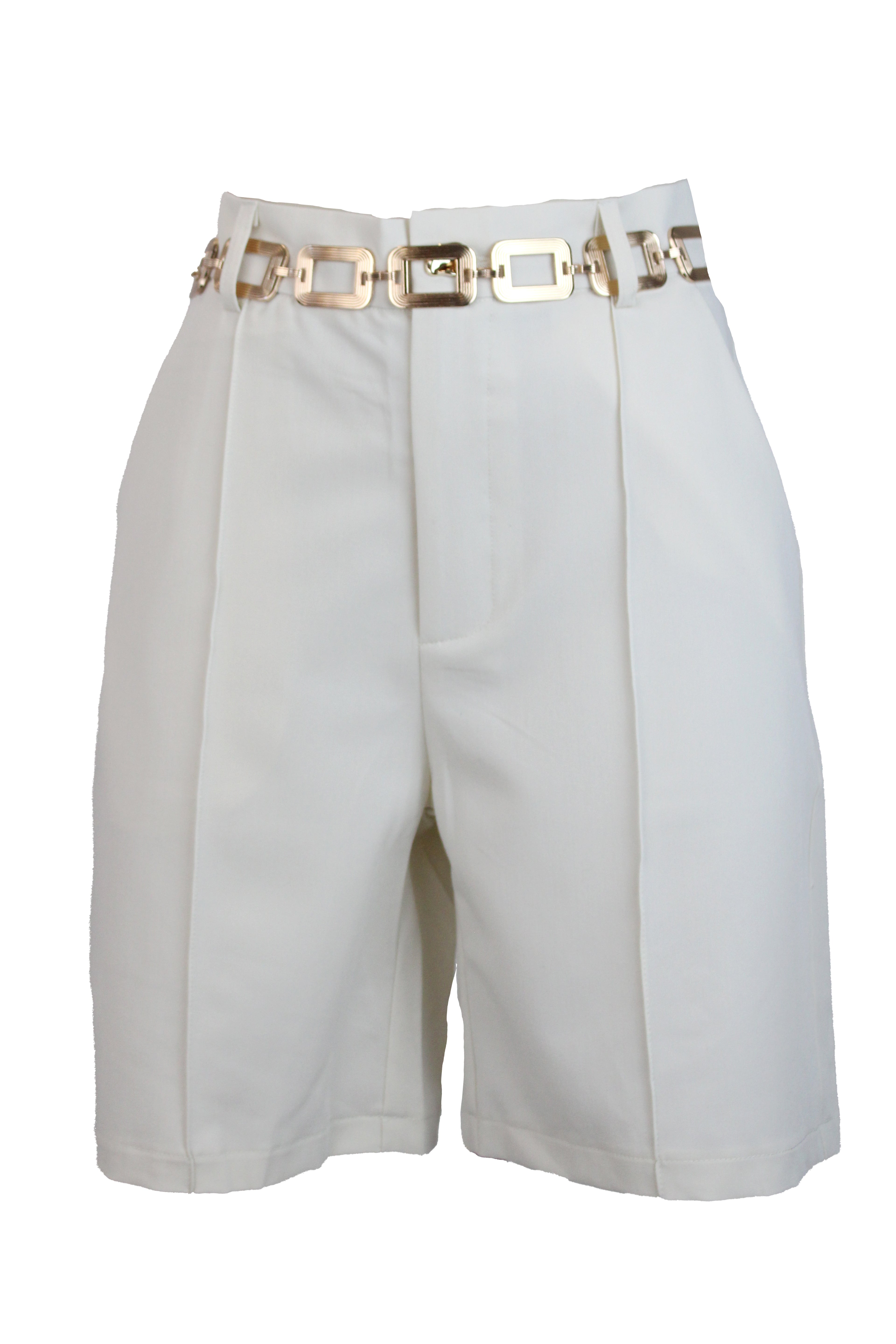 PS1019 Short de Vestir Largo Botón Grande de Café con Cinto