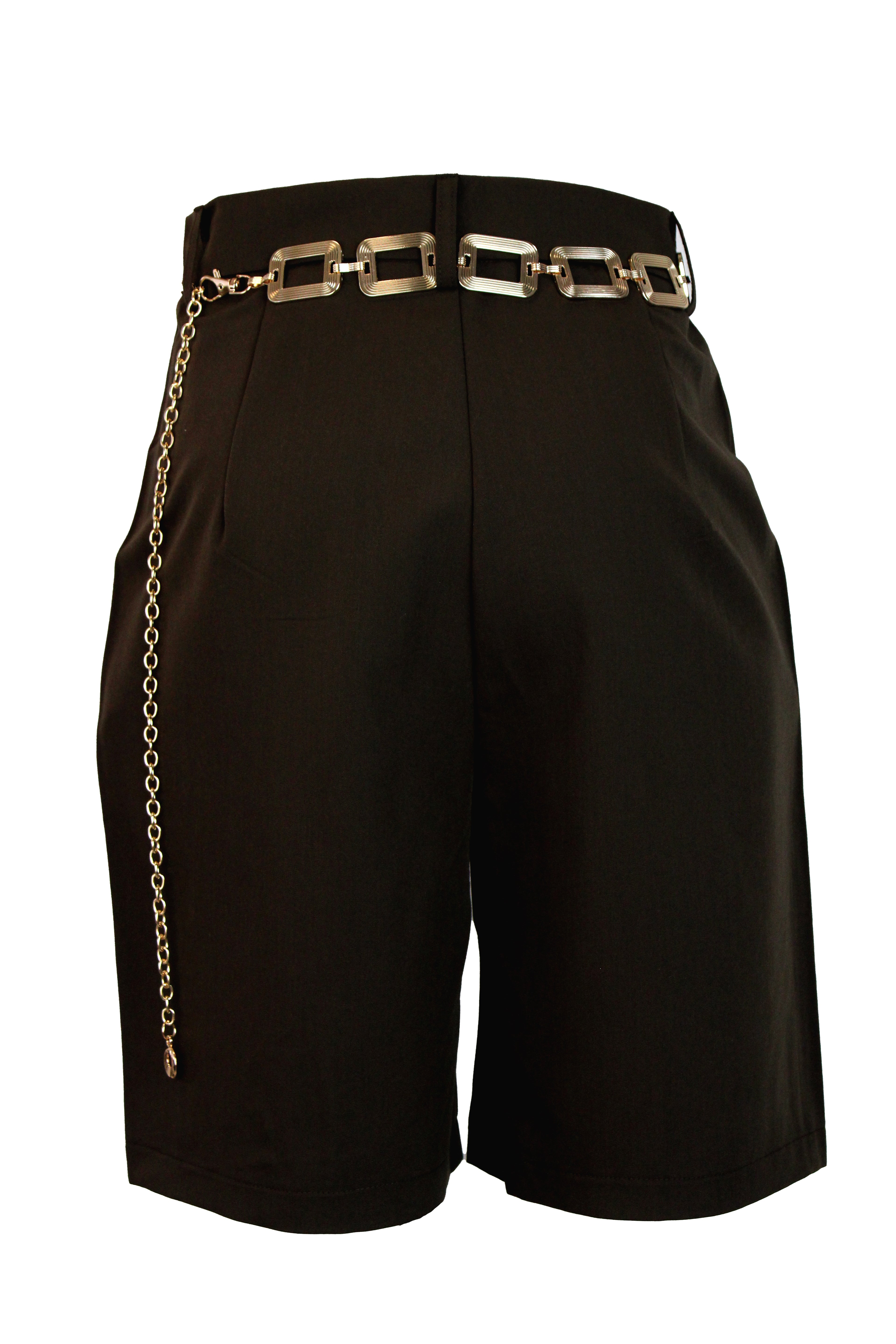 PS1019 Short de Vestir Largo Botón Grande de Café con Cinto