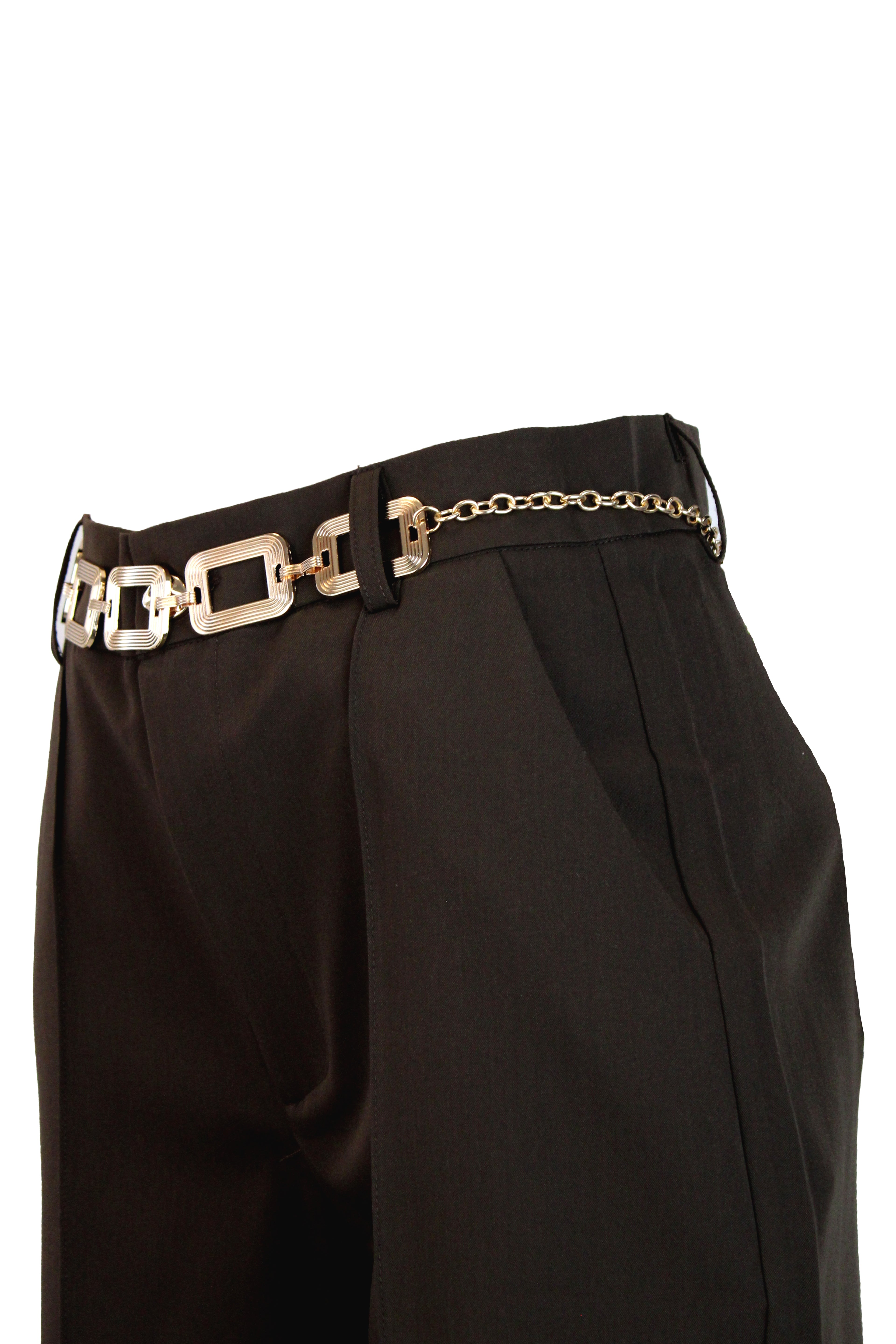 PS1019 Short de Vestir Largo Botón Grande de Café con Cinto