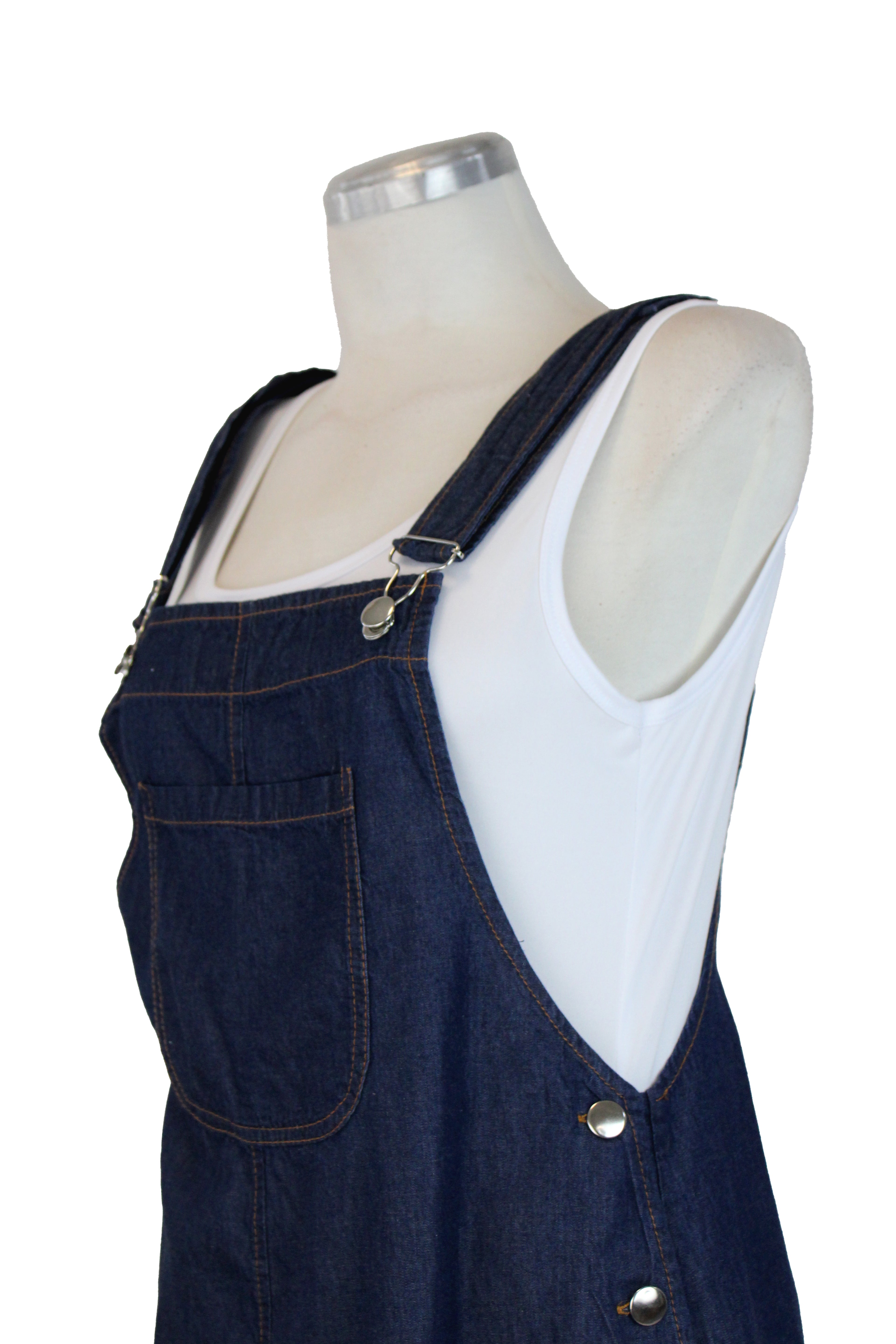 SMR26 Overol Tipo Vestido con Bolsa y Botones Laterales Blusa Básica