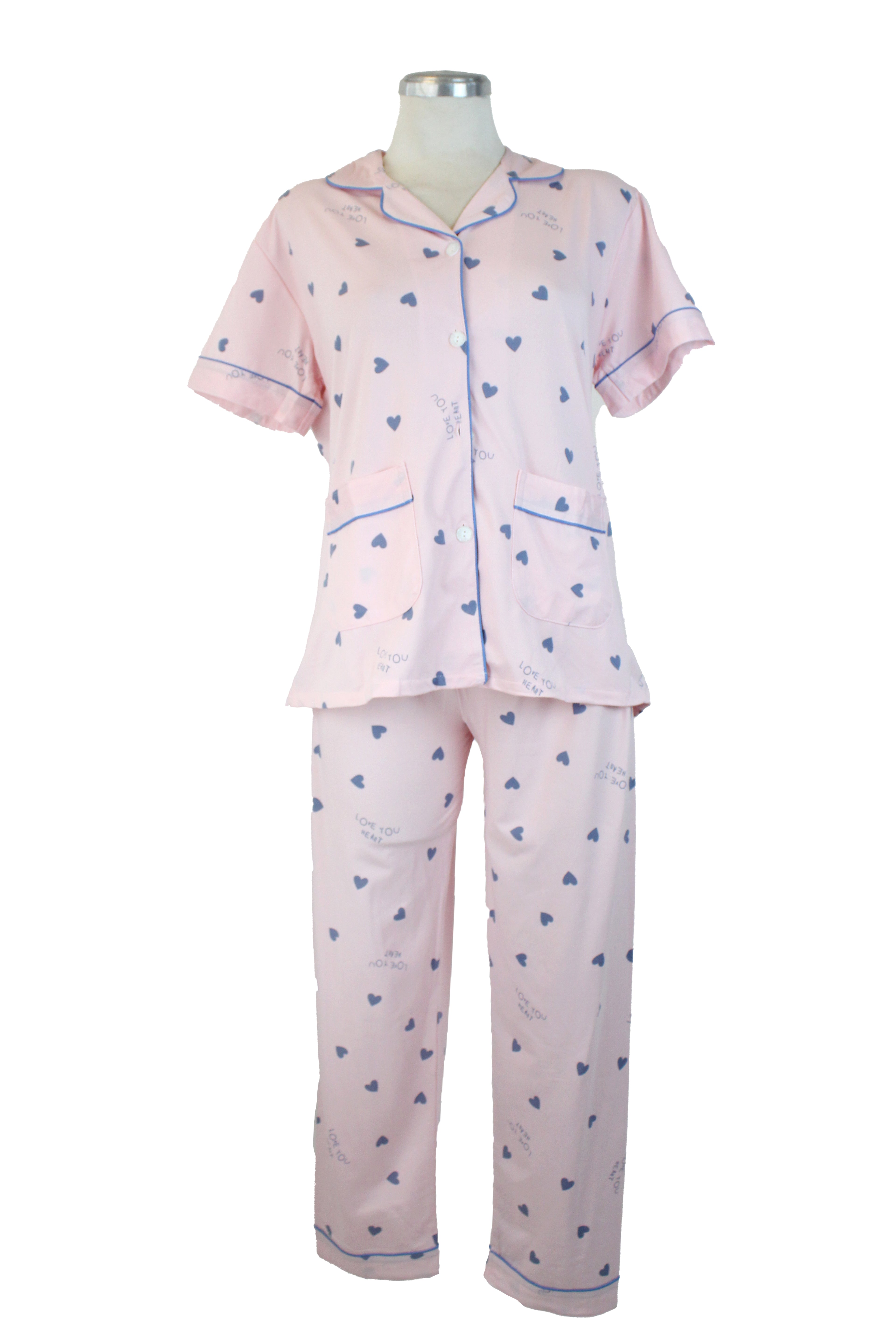 66012 Pijamada Pantalón y Camisa Diseño Corazones Azules