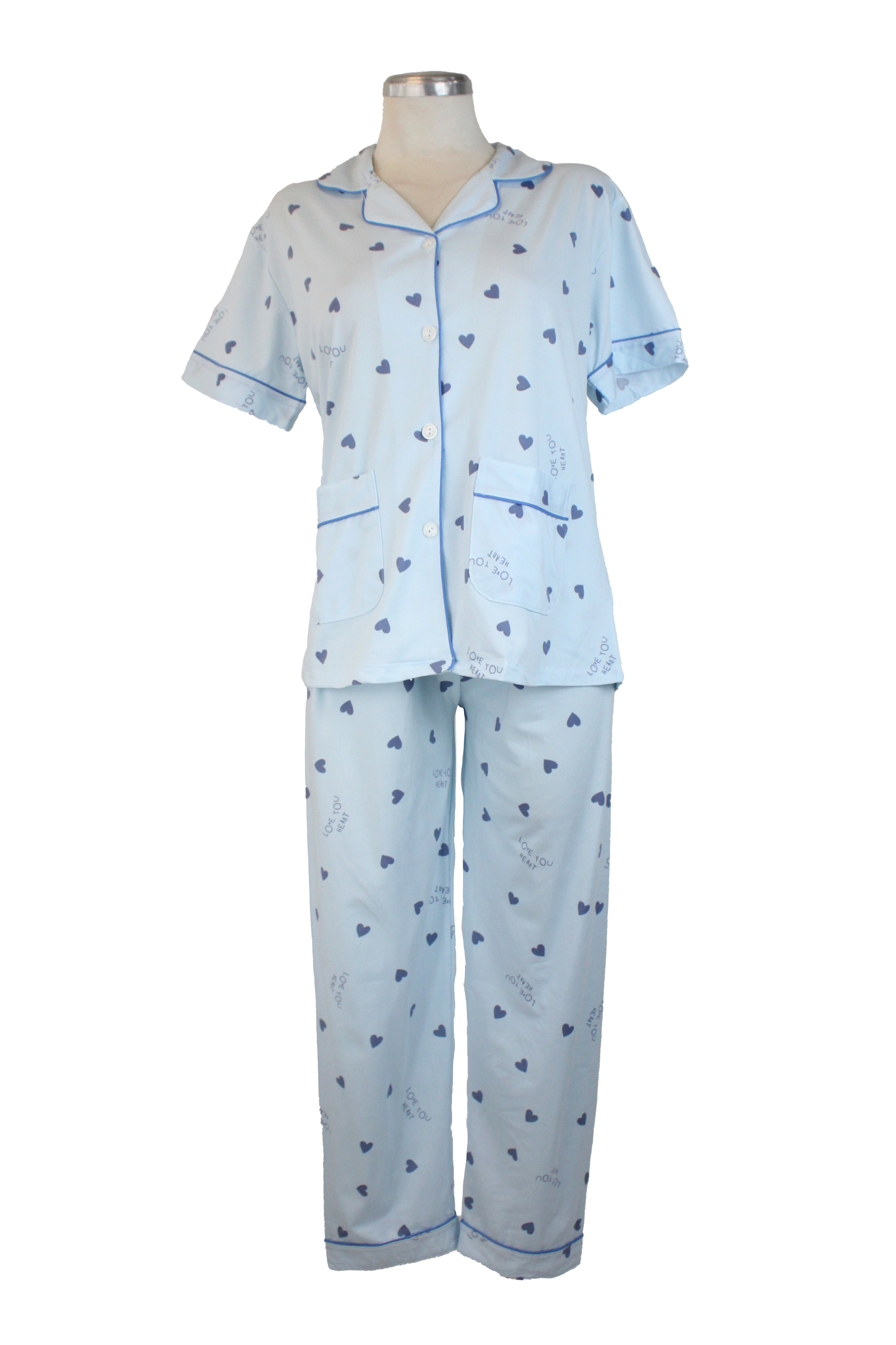 66012 Pijamada Pantalón y Camisa Diseño Corazones Azules