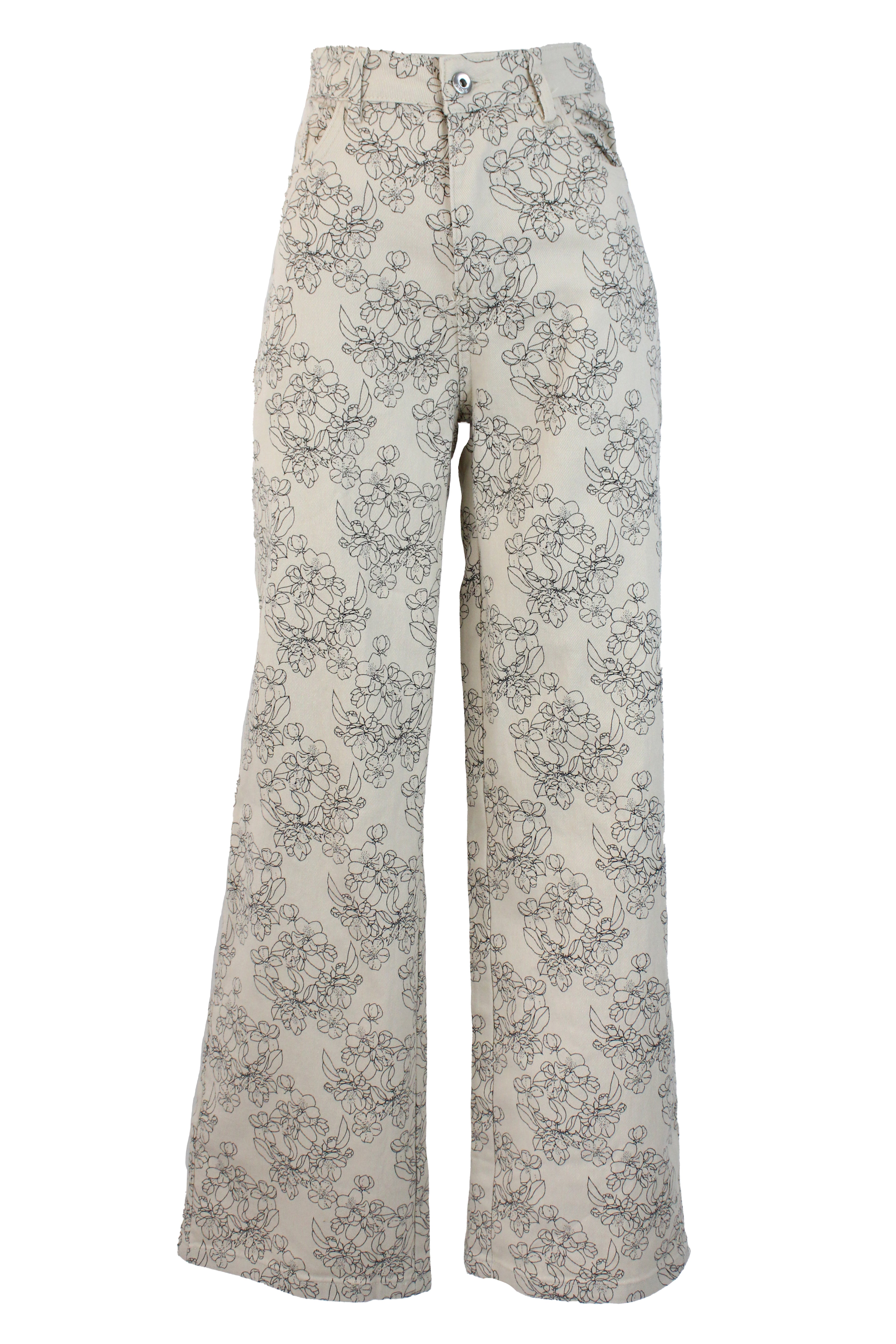 PS1001 Pantalón Recto Estampado Flores