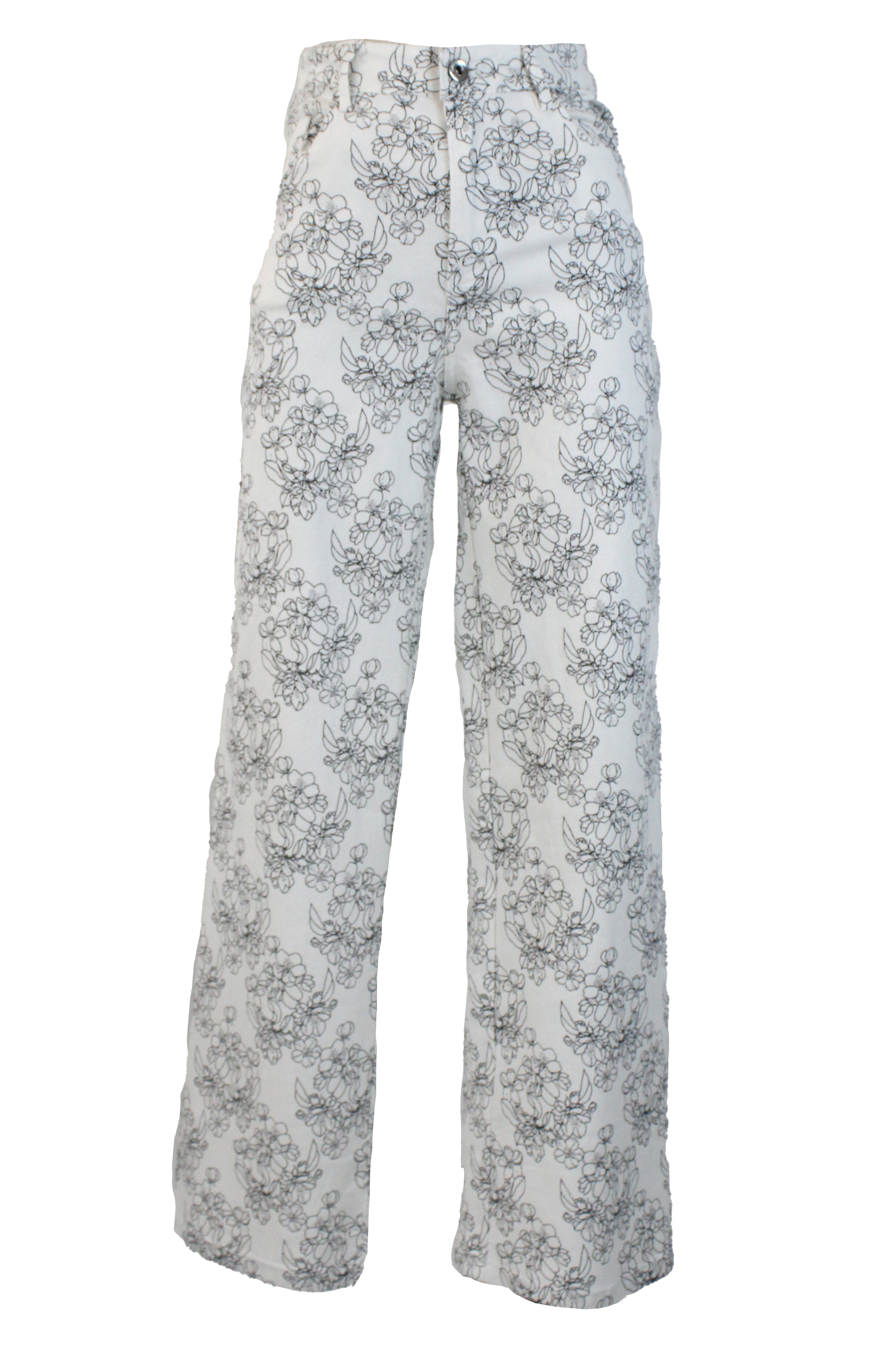 PS1001 Pantalón Recto Estampado Flores