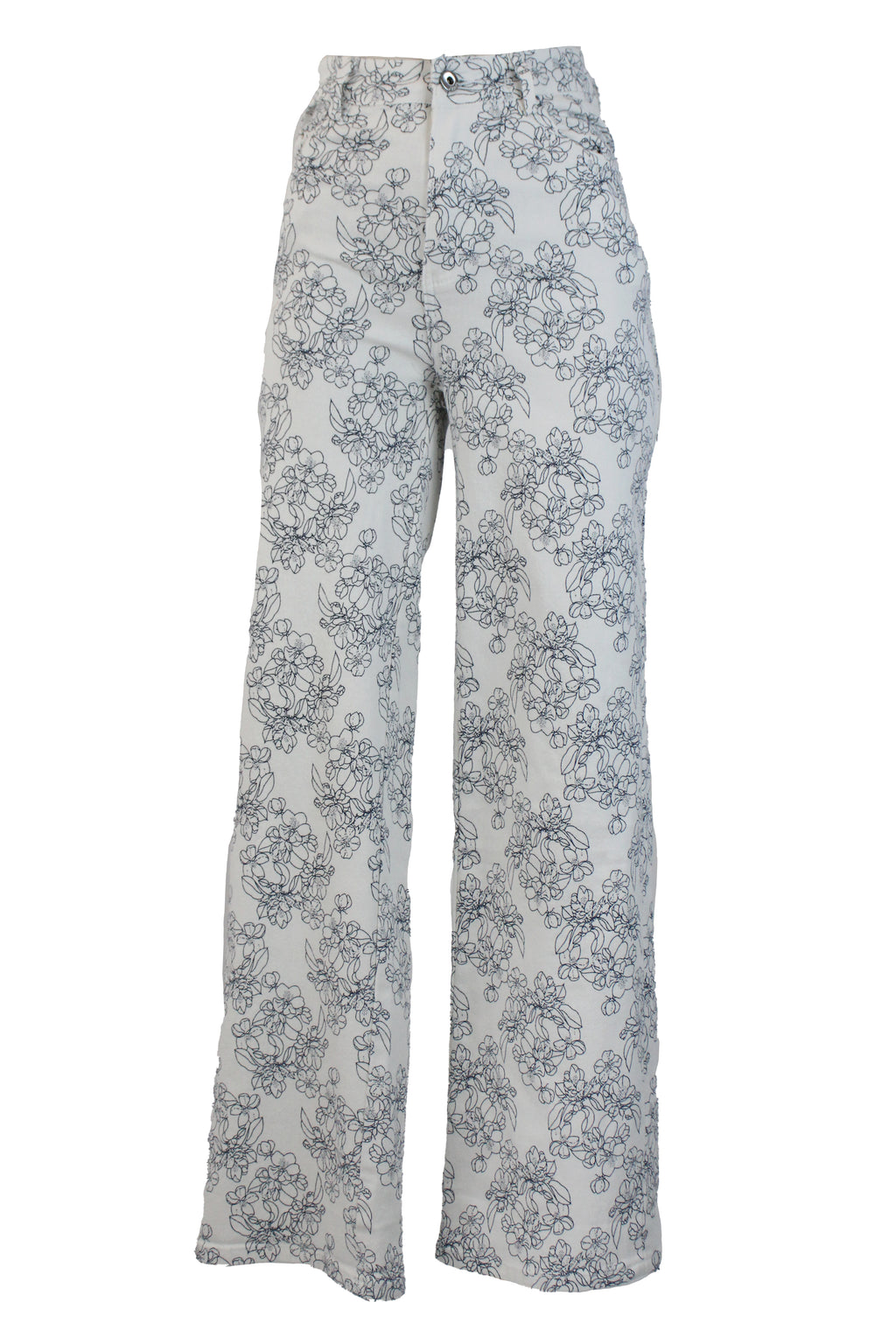 PS1001 Pantalón Recto Estampado Flores