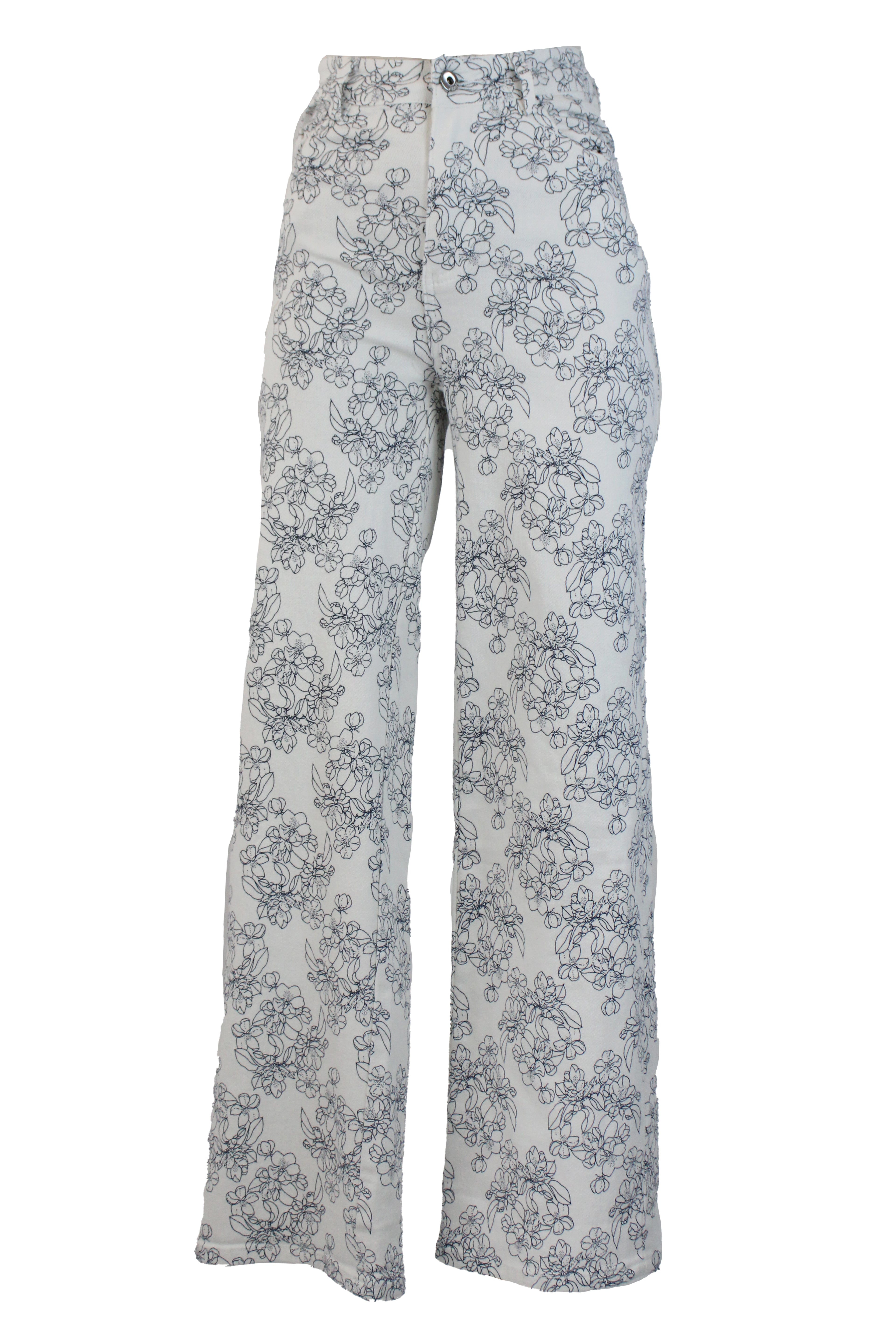 PS1001 Pantalón Recto Estampado Flores