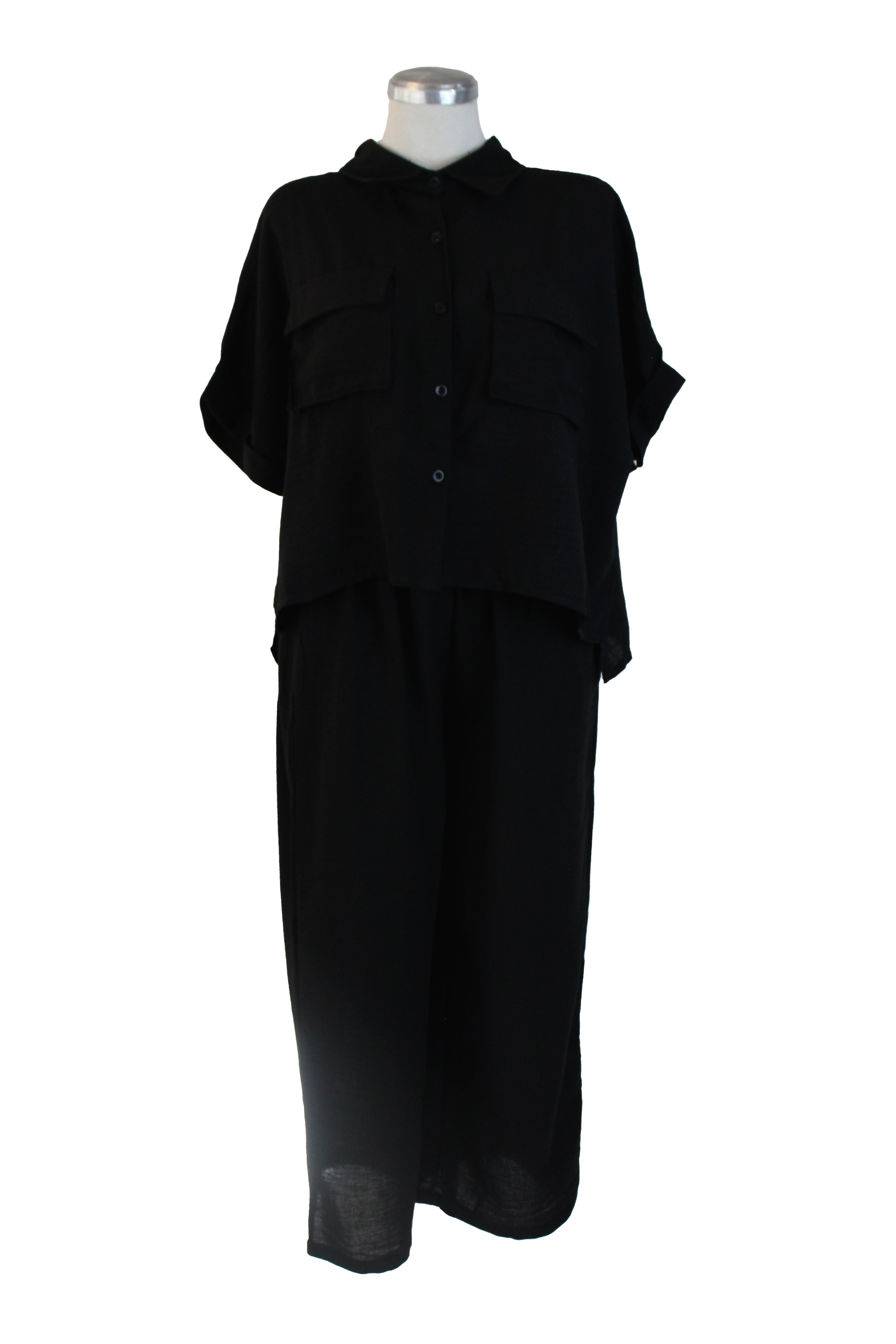 EU278 Conjunto Camisero Blusa Abotonada con Blosas