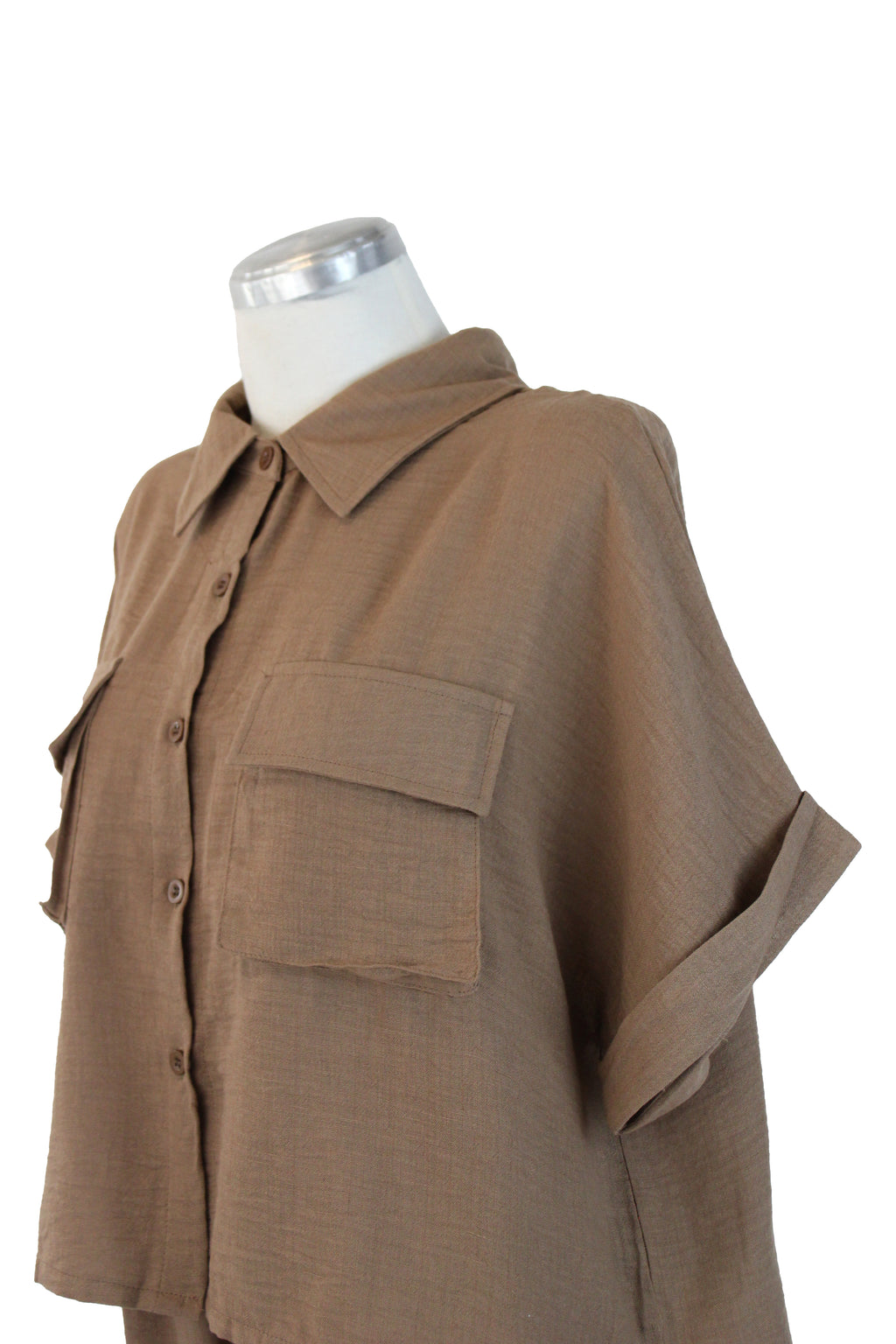 EU278 Conjunto Camisero Blusa Abotonada con Blosas