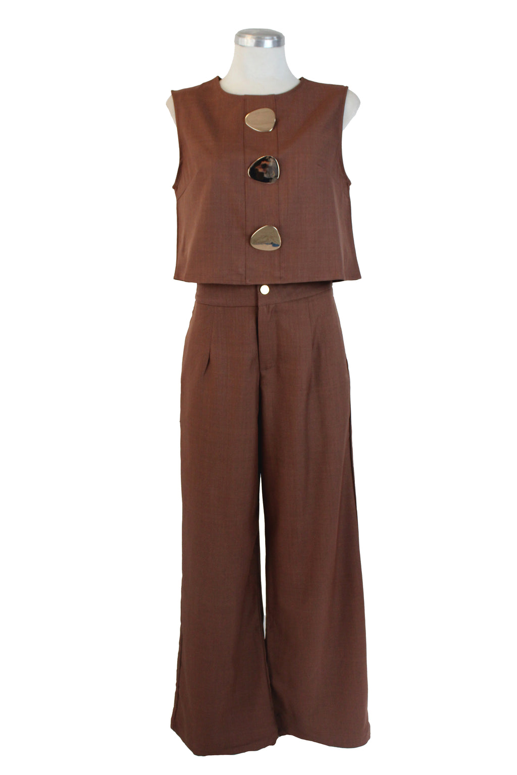 YY2332 Conjunto Liso Blusa sin Mangas Raya Central