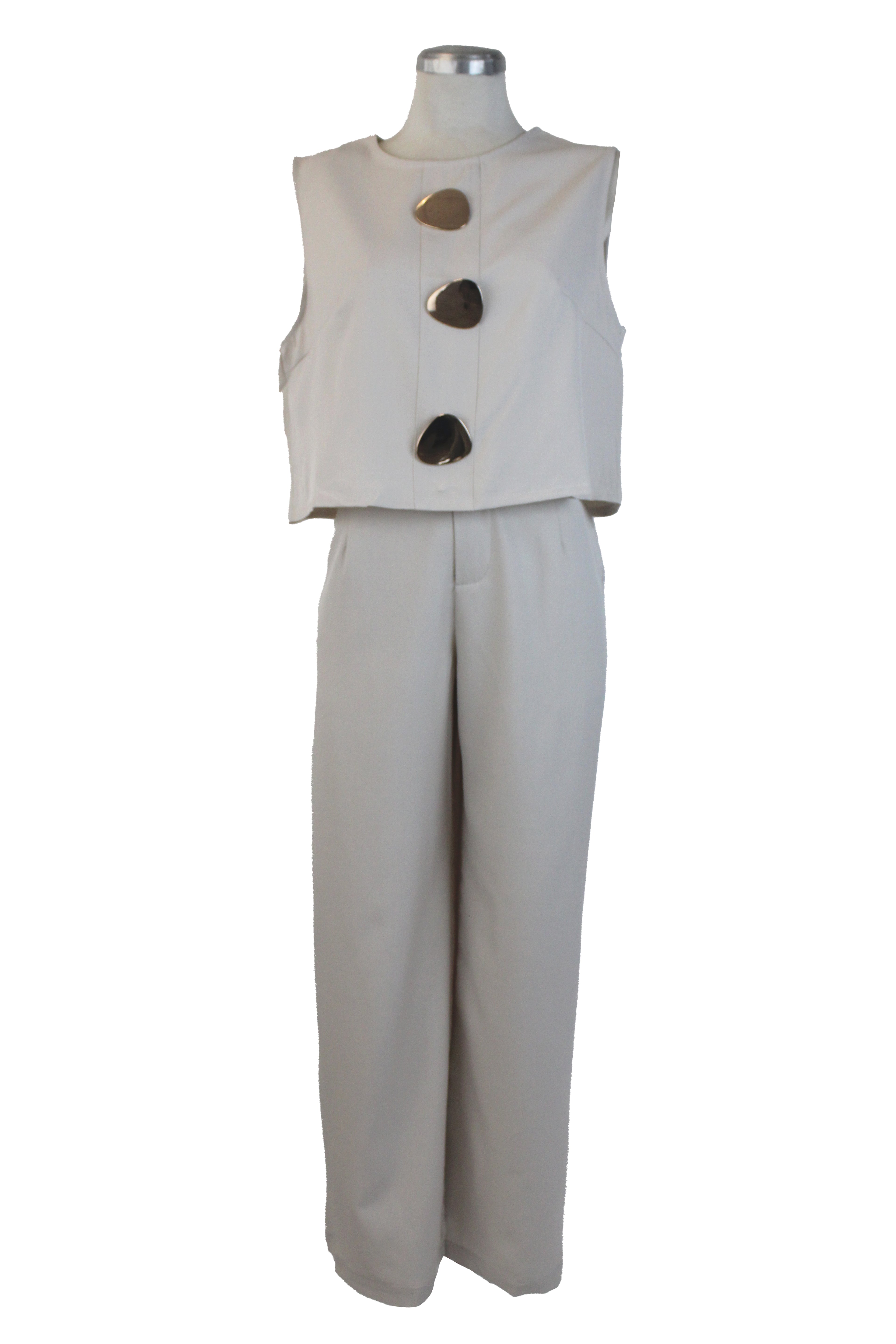 YY2332 Conjunto Liso Blusa sin Mangas Raya Central