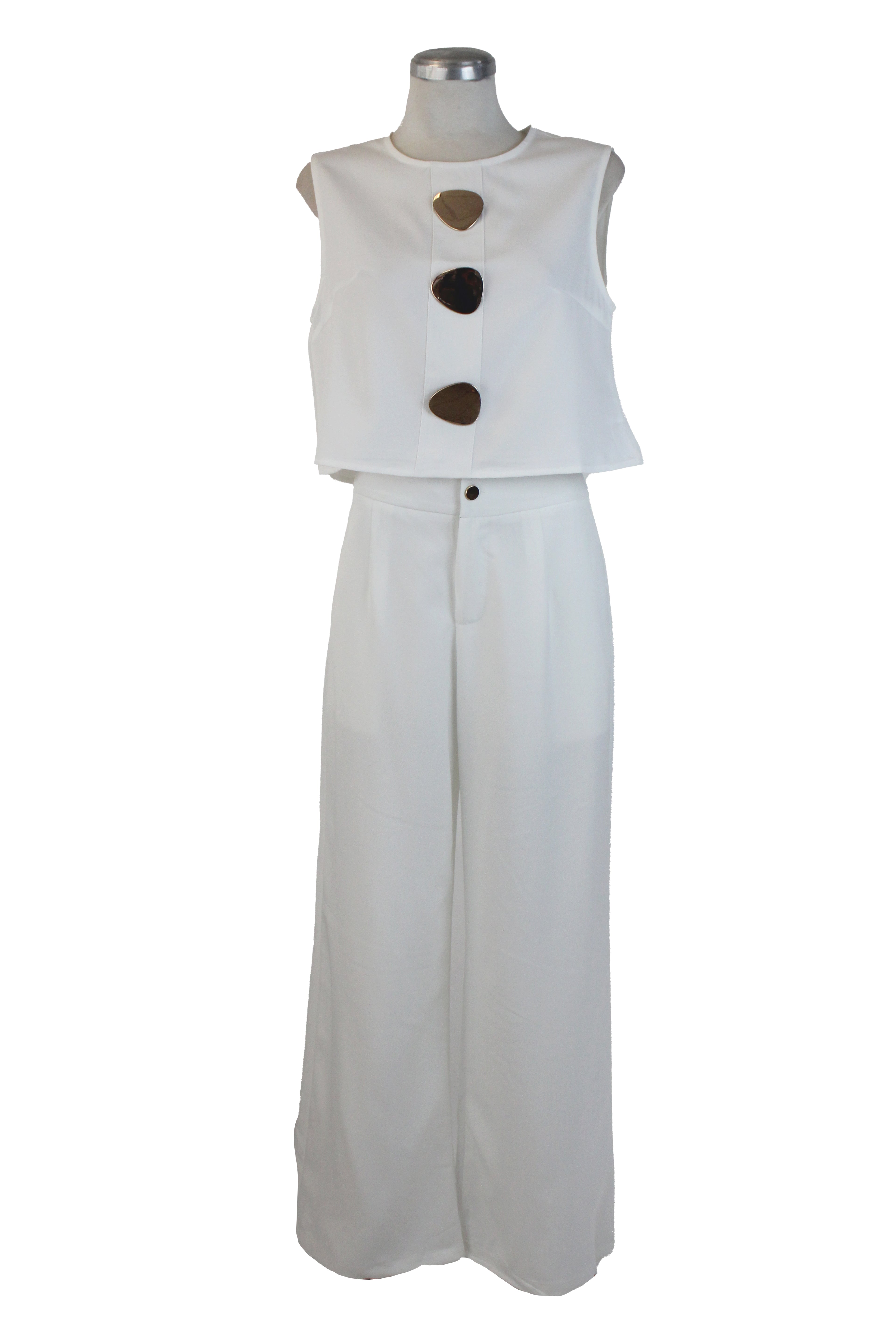 YY2332 Conjunto Liso Blusa sin Mangas Raya Central