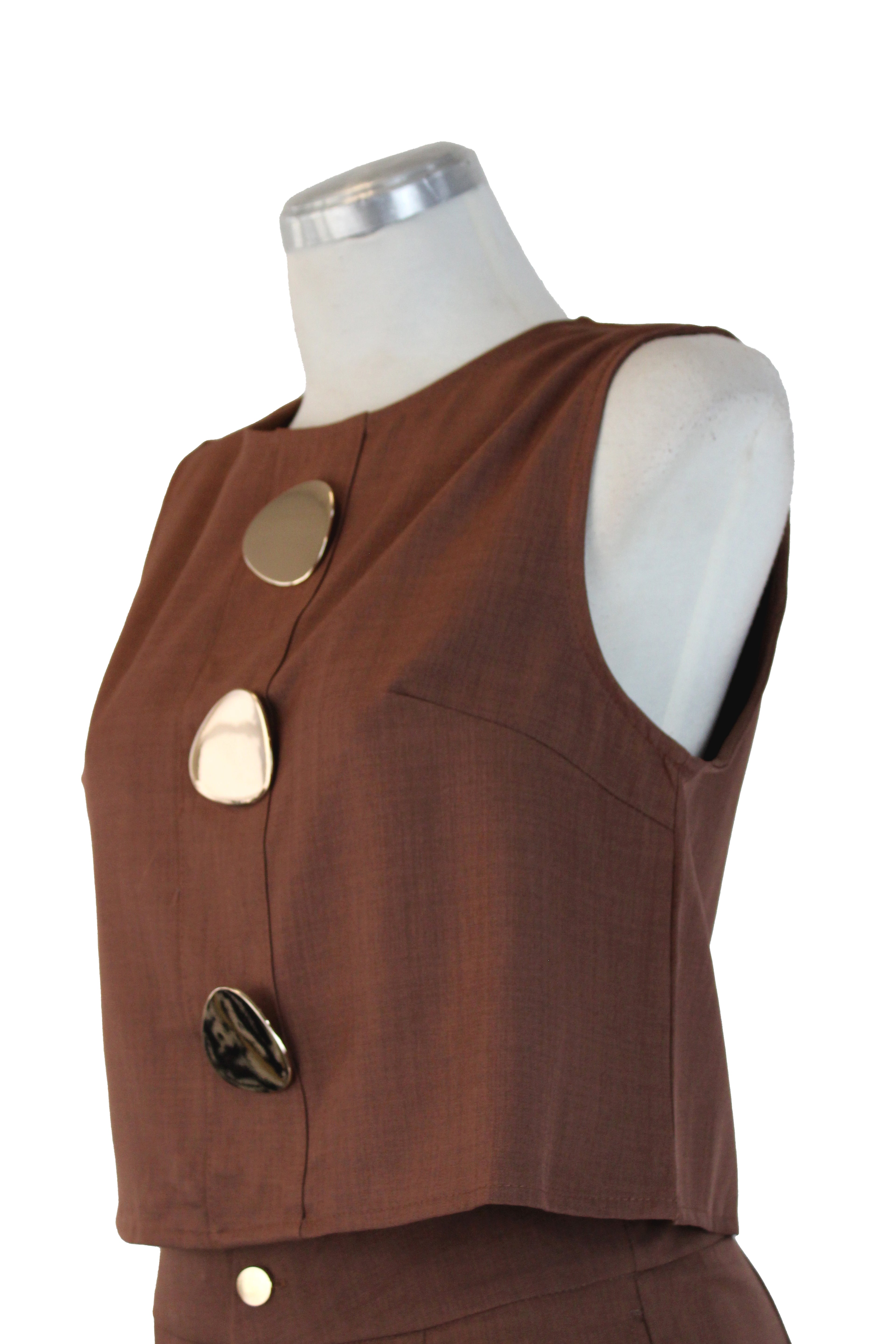 YY2332 Conjunto Liso Blusa sin Mangas Raya Central