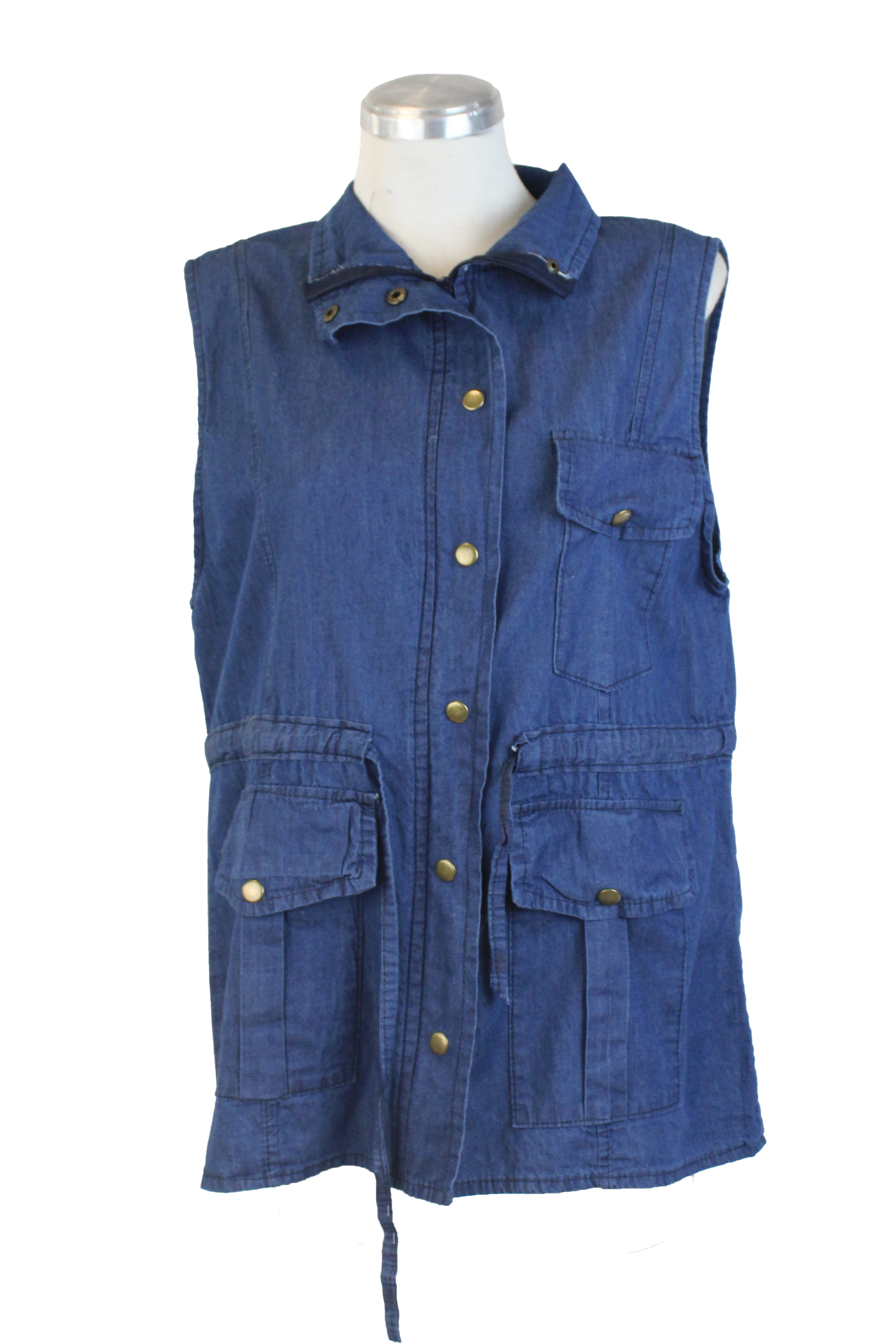 SMR20 Chaleco Mezclilla Botones y Zipper Ajuste en Cintura