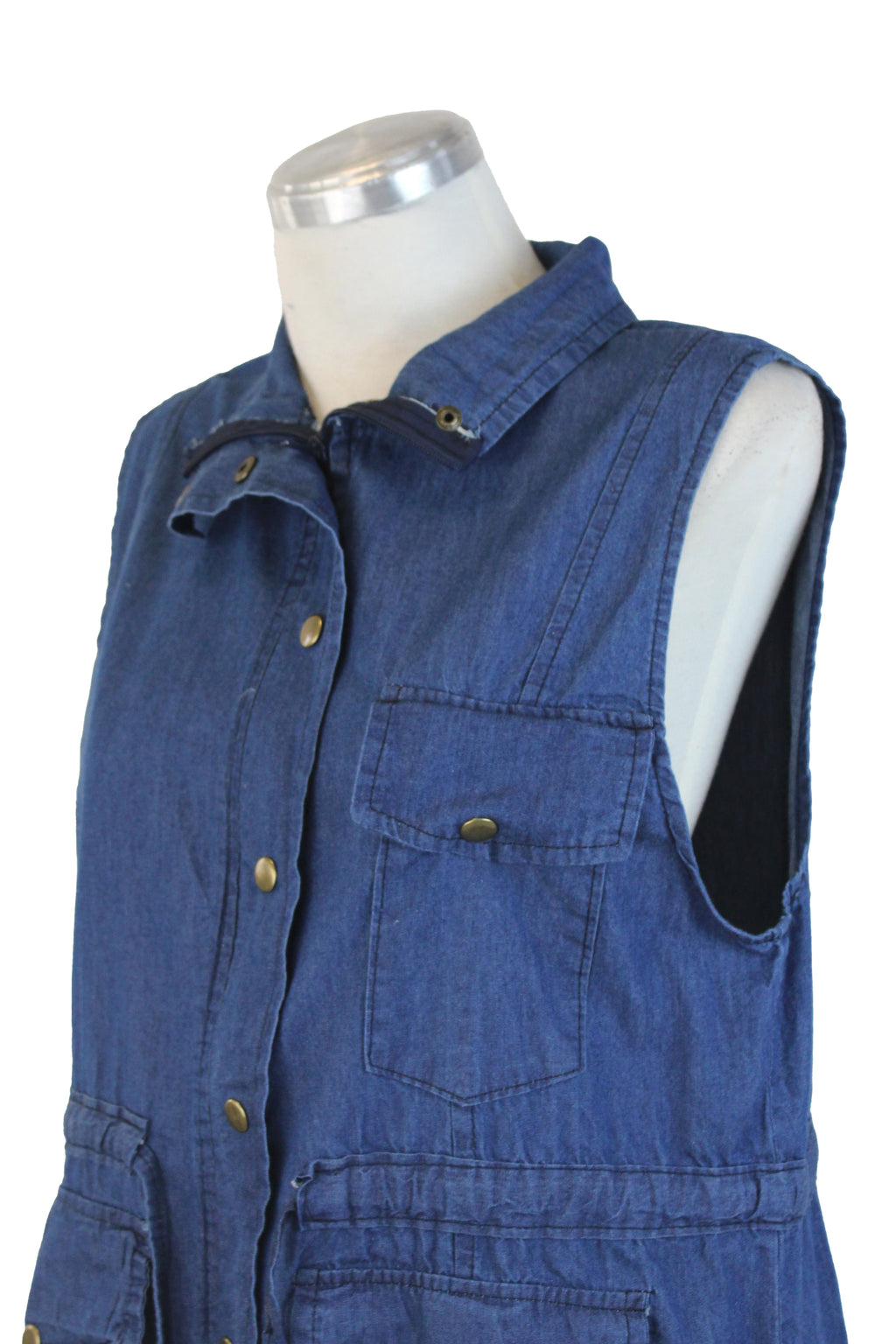 SMR20 Chaleco Mezclilla Botones y Zipper Ajuste en Cintura