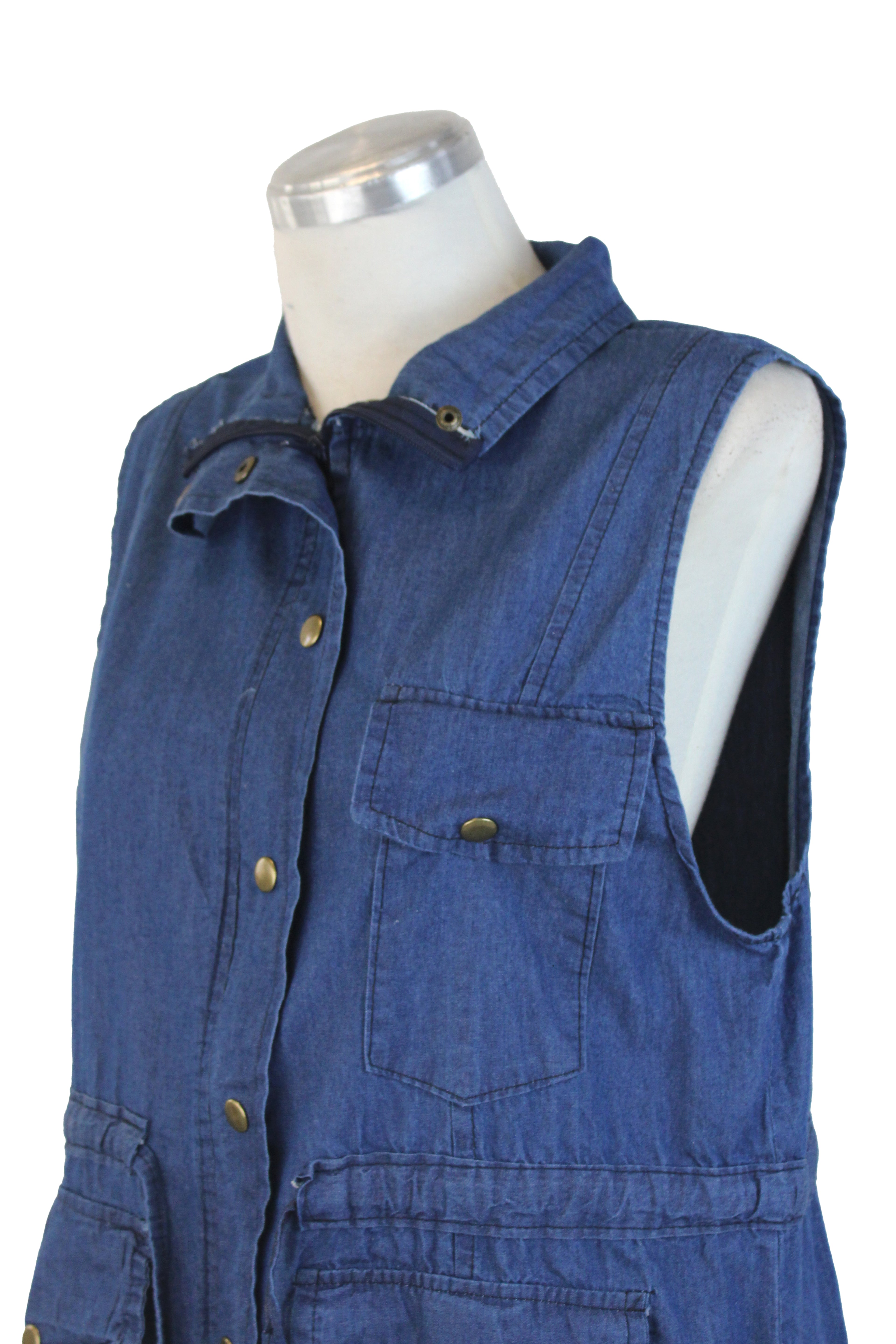 SMR20 Chaleco Mezclilla Botones y Zipper Ajuste en Cintura