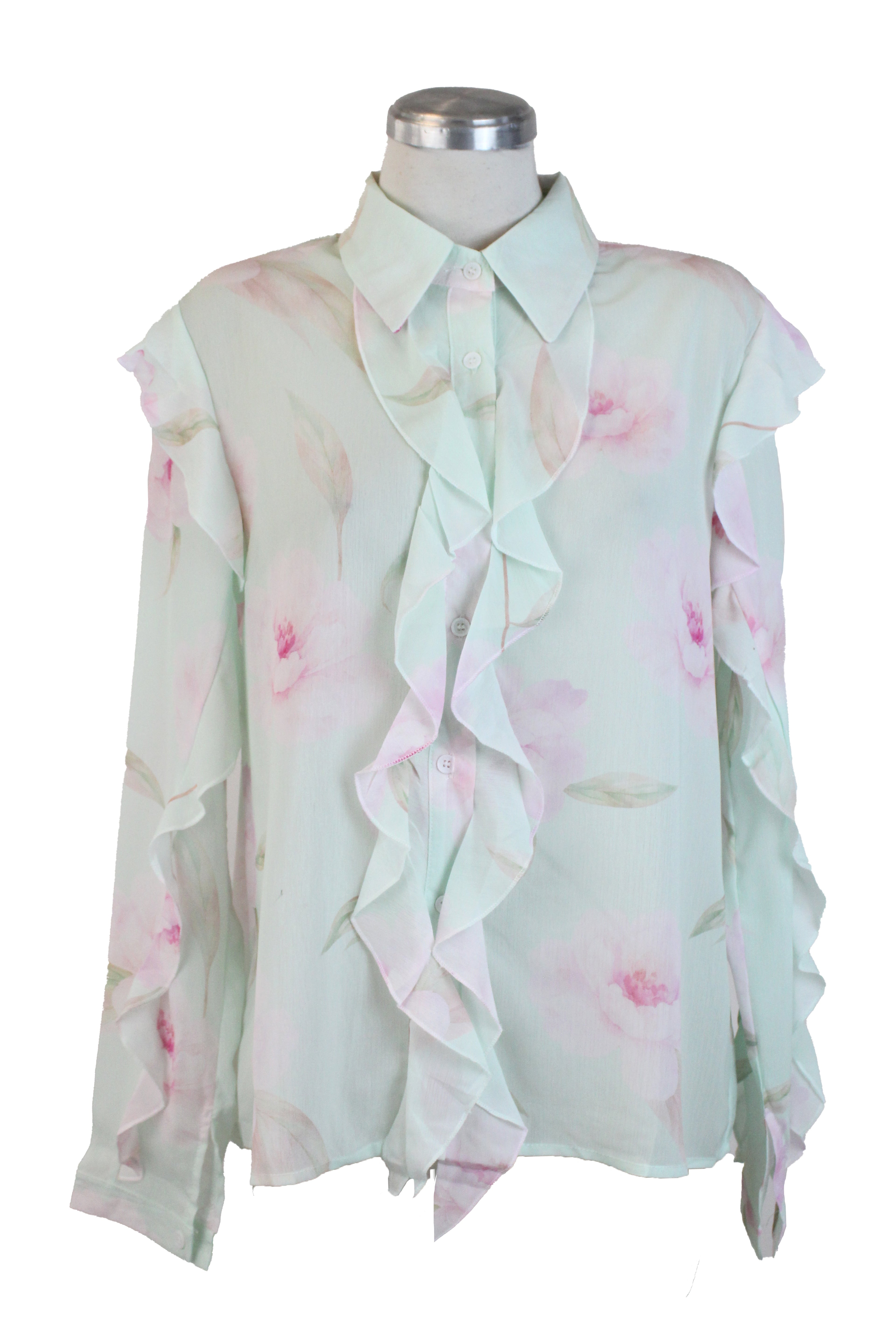 ML9068 Camisa con Olanes en Bordes Diseño Floral