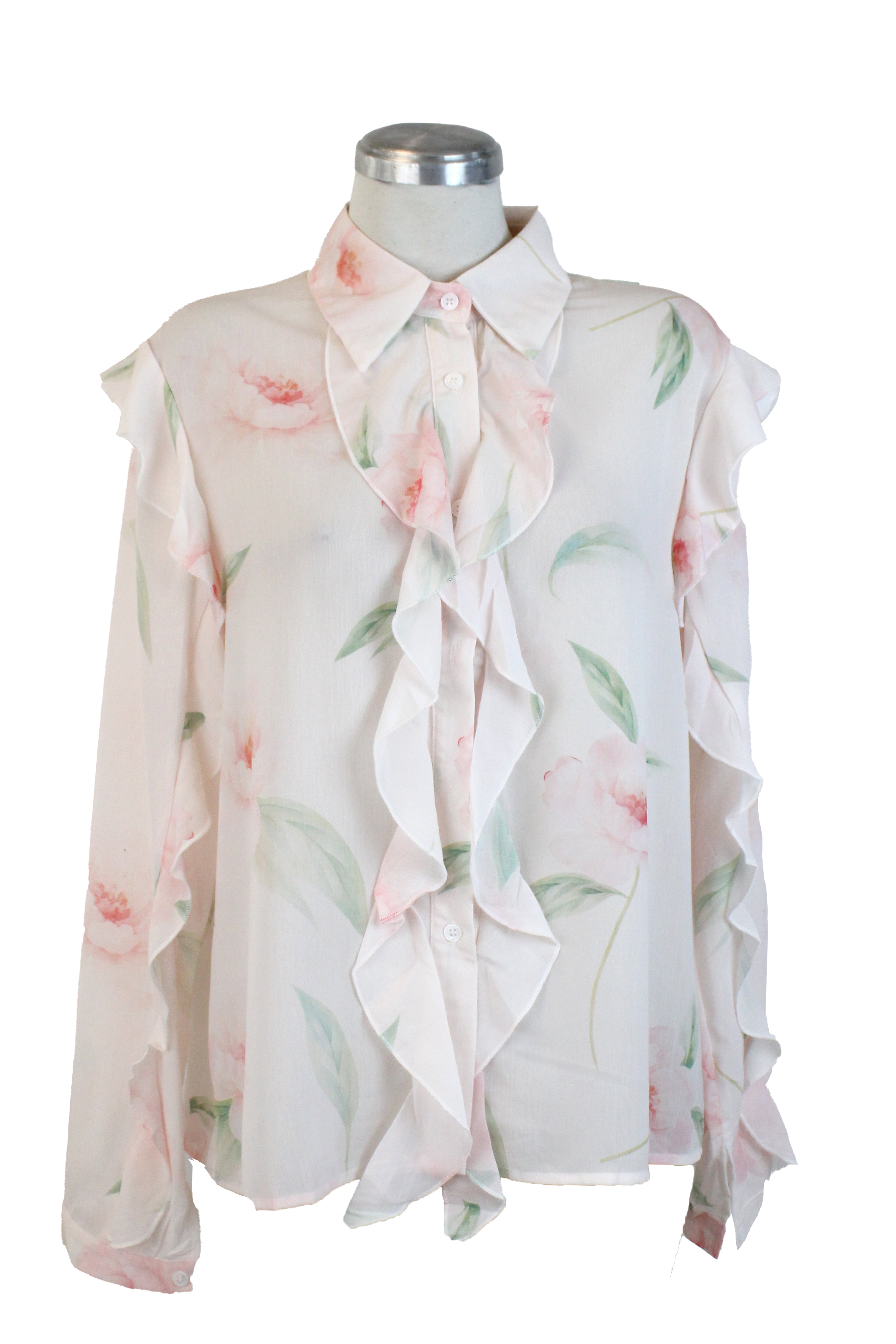ML9068 Camisa con Olanes en Bordes Diseño Floral