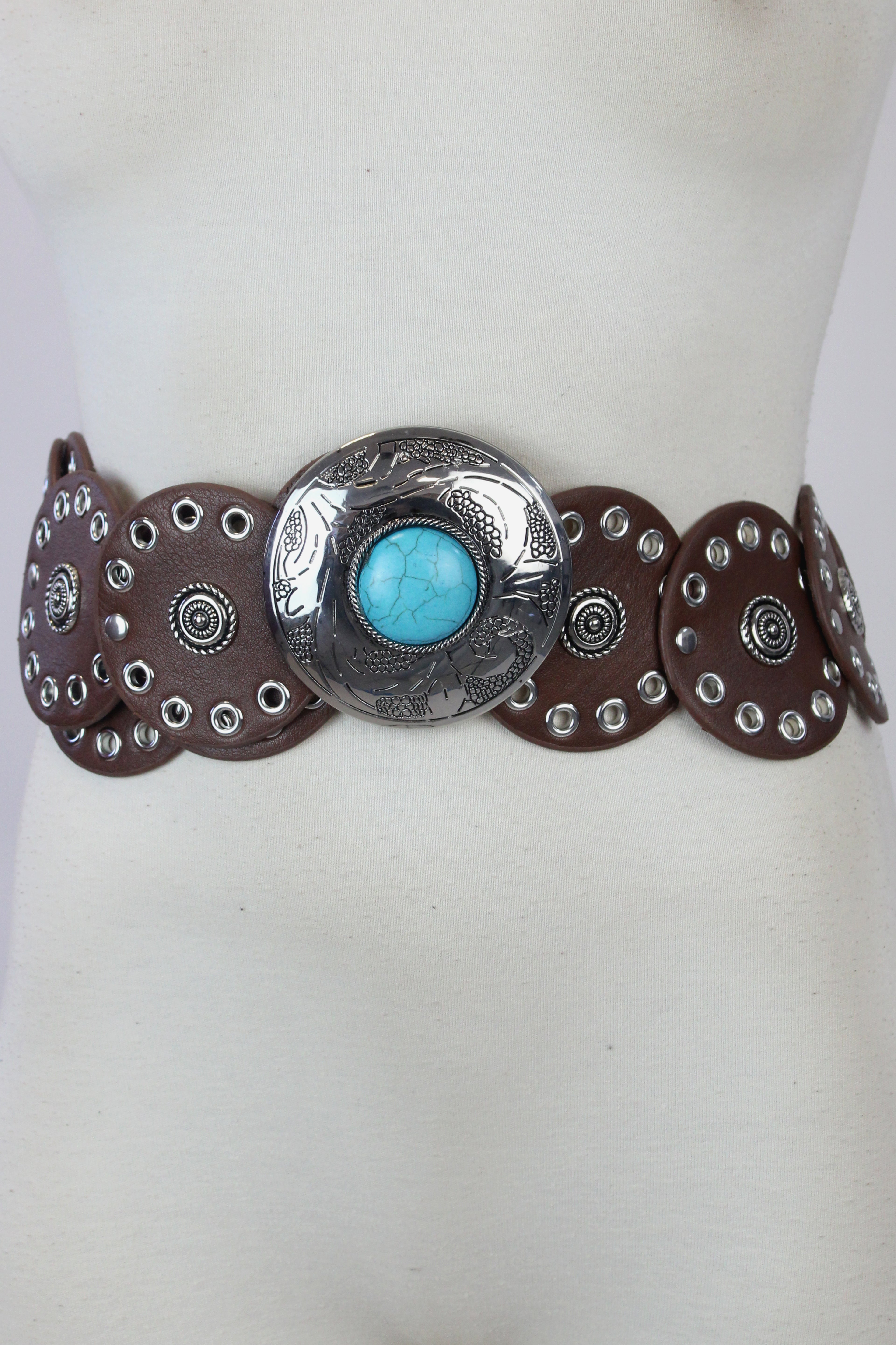 8070 Cinto Discos con Estoperoles Hebilla con Piedra Turquesa