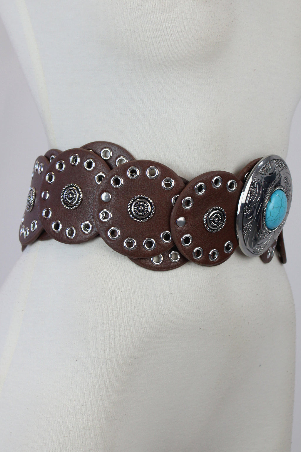8070 Cinto Discos con Estoperoles Hebilla con Piedra Turquesa