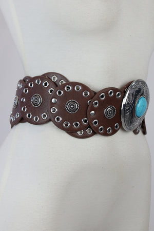 8070 Cinto Discos con Estoperoles Hebilla con Piedra Turquesa