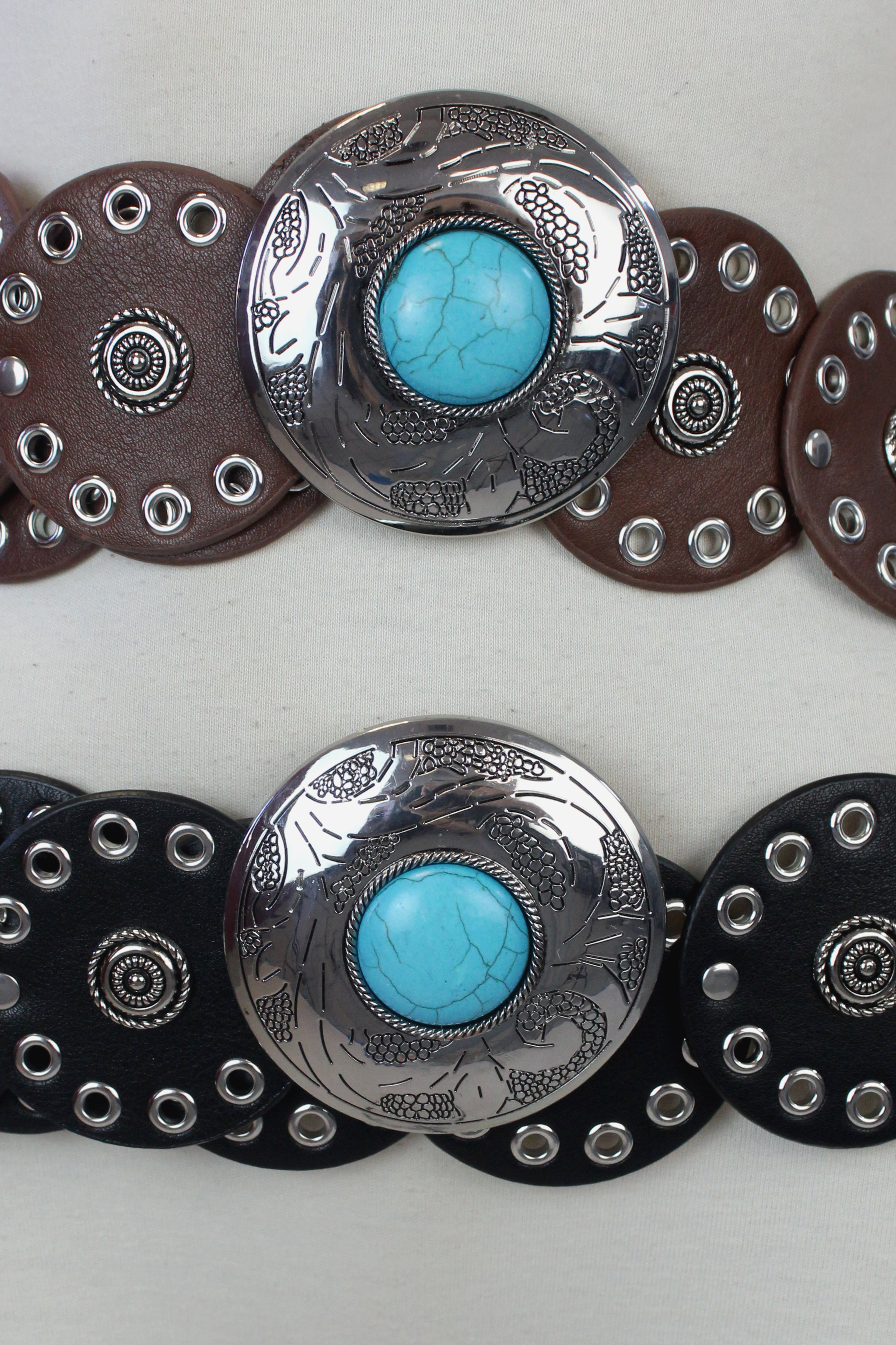 8070 Cinto Discos con Estoperoles Hebilla con Piedra Turquesa