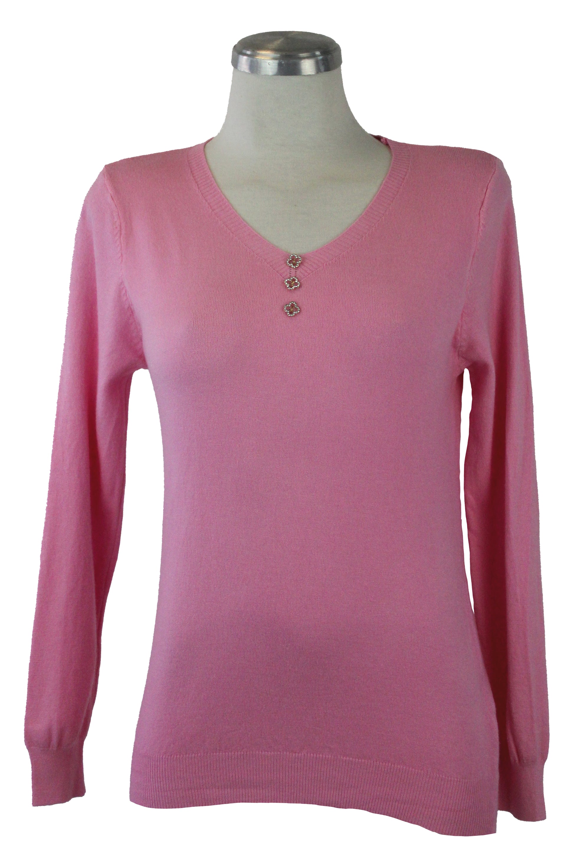 23-8081 Suéter Liso Corto Cuello V Botones Con Brillo