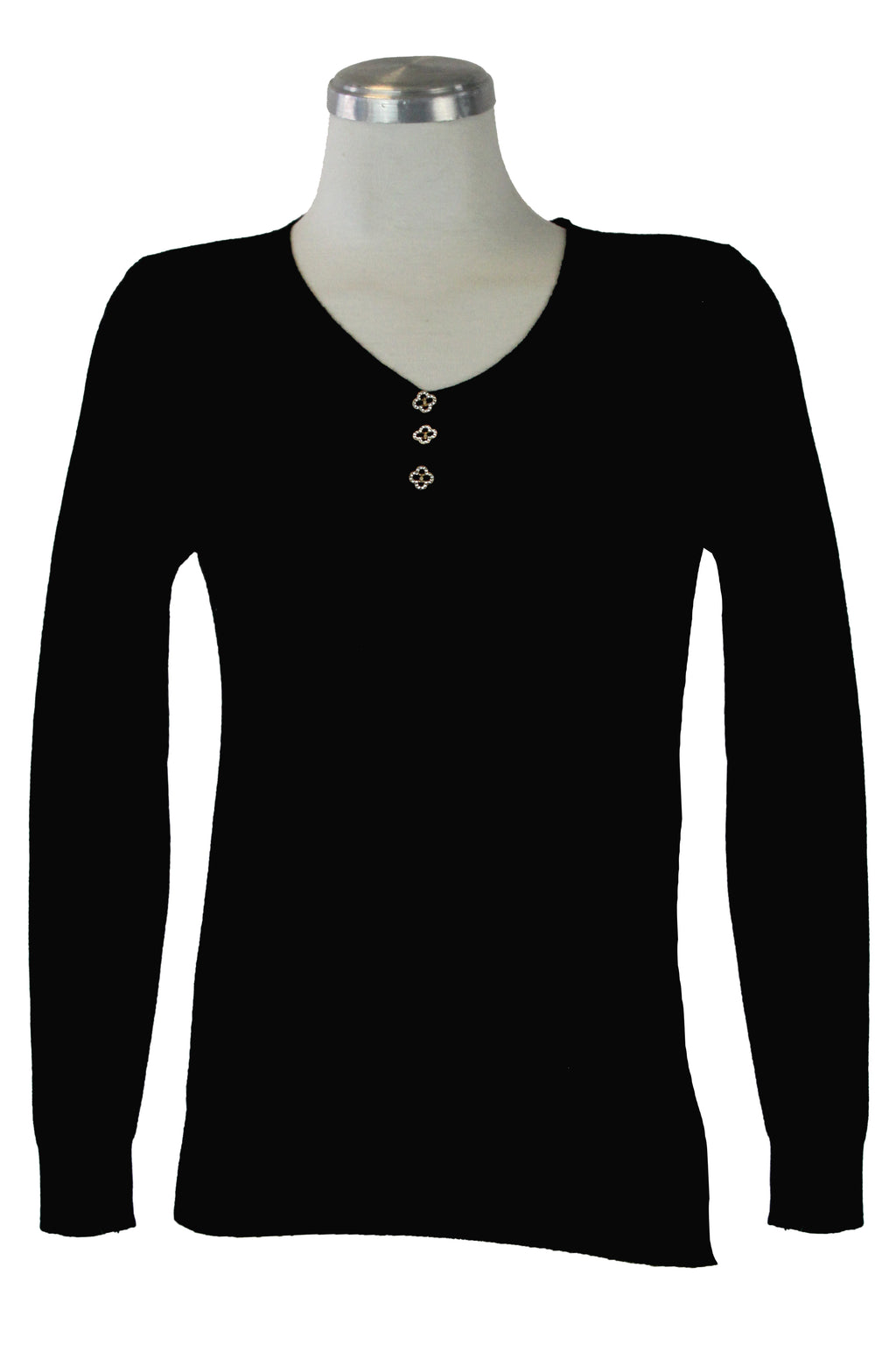 23-8081 Suéter Liso Corto Cuello V Botones Con Brillo