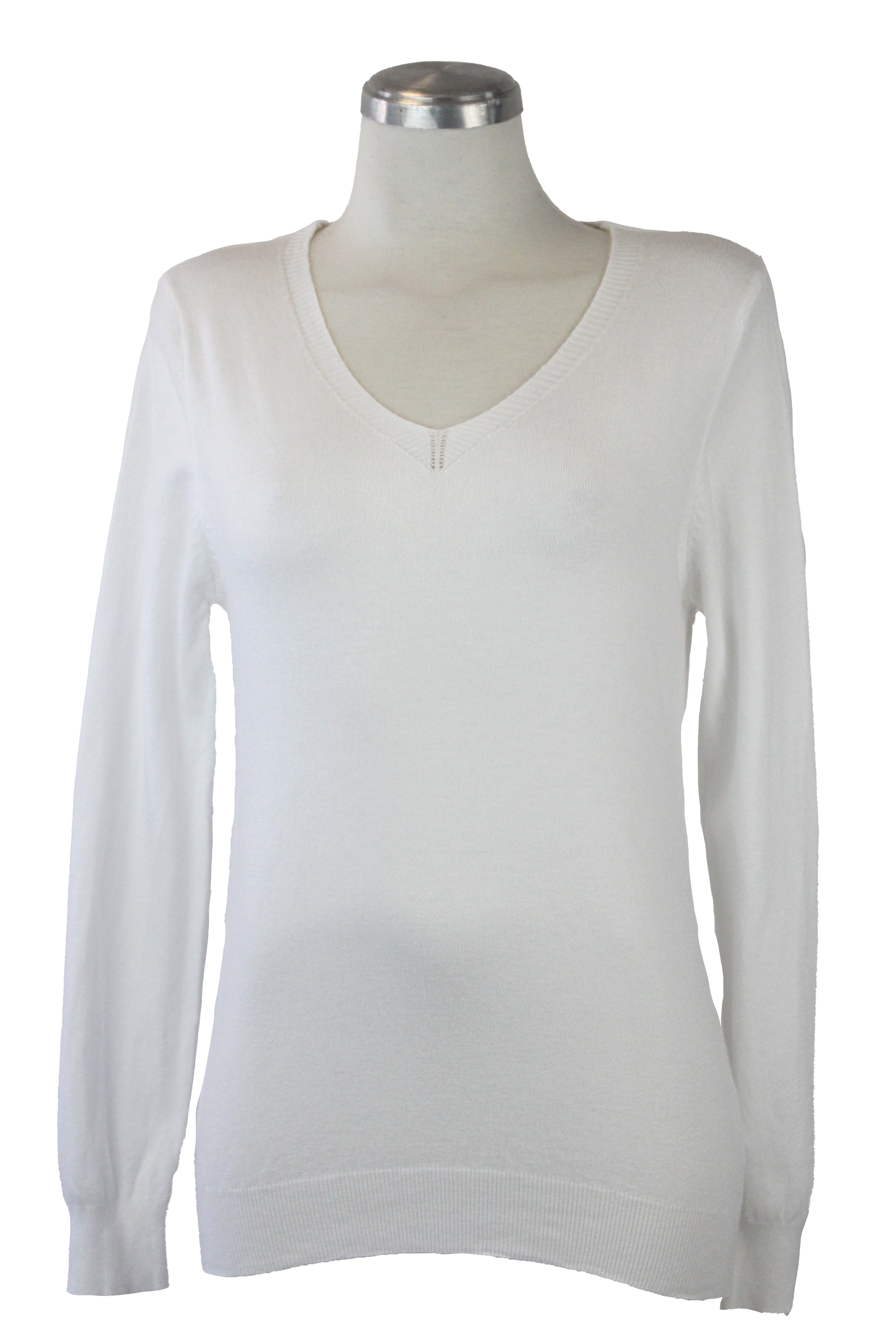 Suéter Liso Cuello V 23-6026 Bordado Cuello Y Muñeca