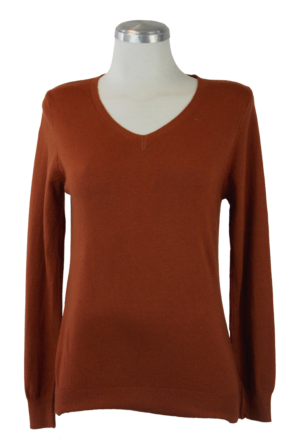 Suéter Liso Cuello V 23-6026 Bordado Cuello Y Muñeca