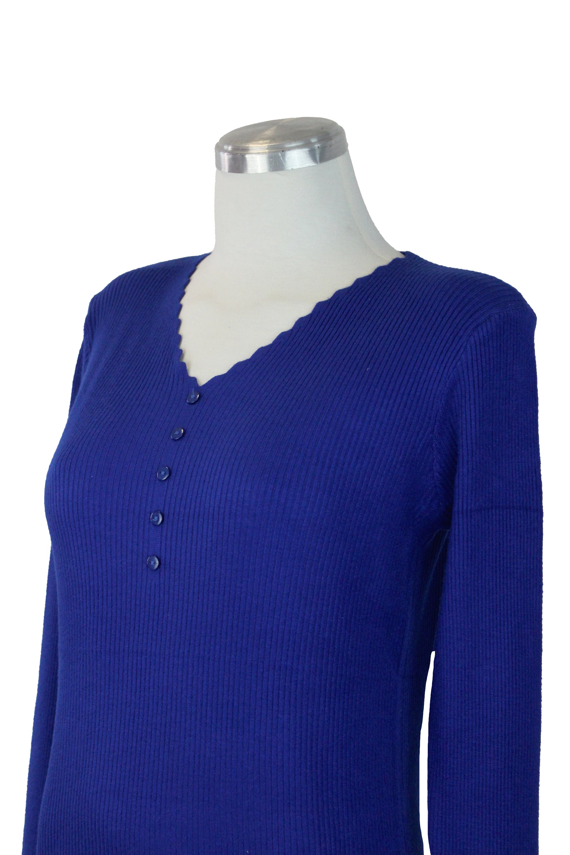22734-0 Suéter Cuello V Con Olanes Y Botones En Pecho