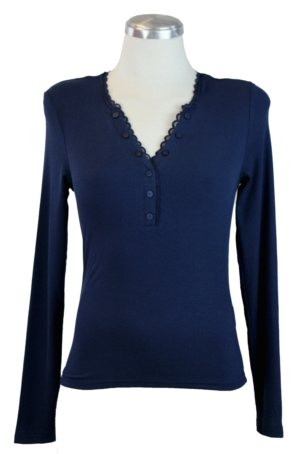 T3401 Blusa Manga Larga con Botones y Encaje