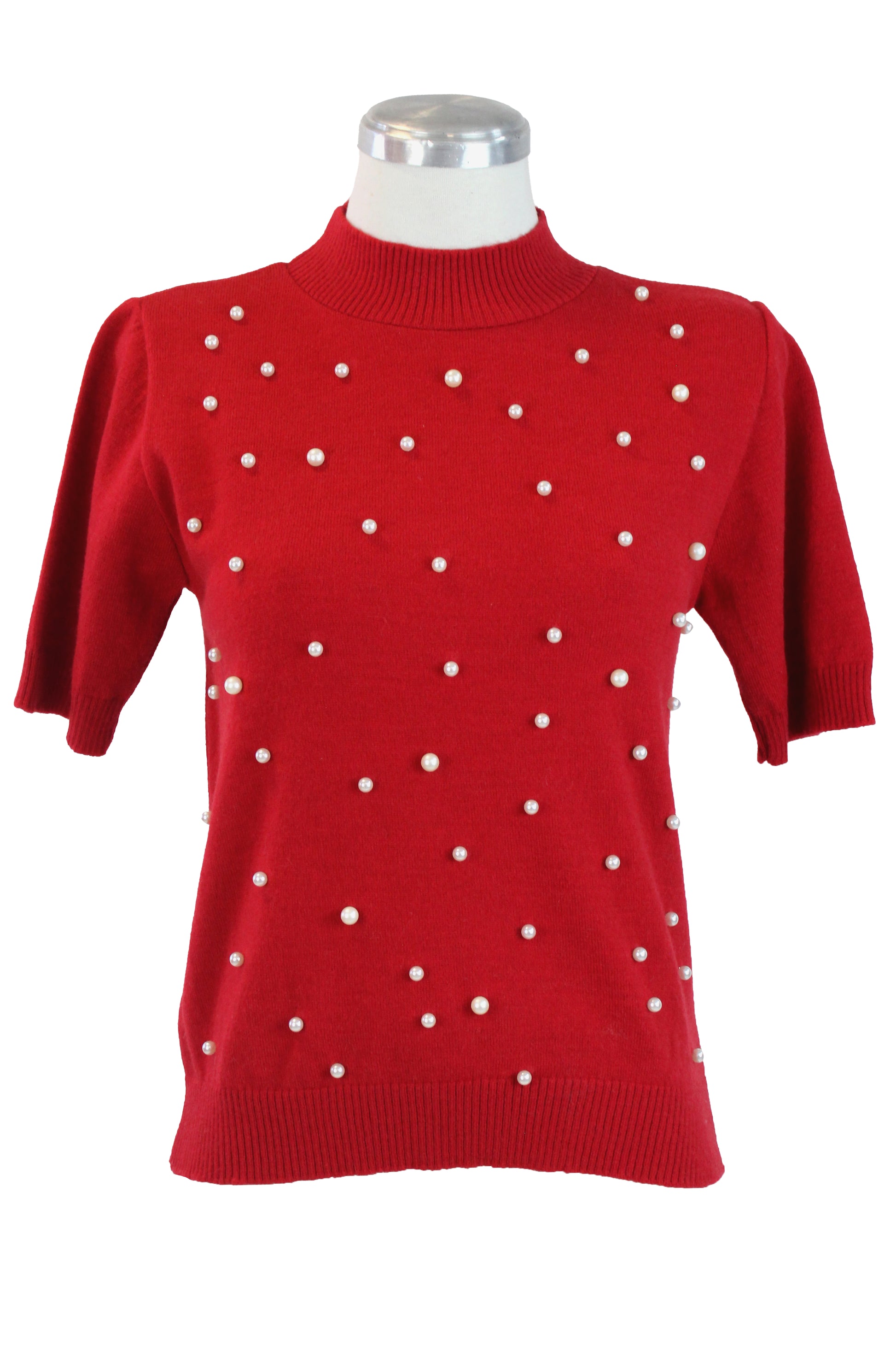 2568 Blusa Cuello Punteado Decoración Perlas