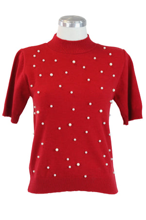 2568 Blusa Cuello Punteado Decoración Perlas