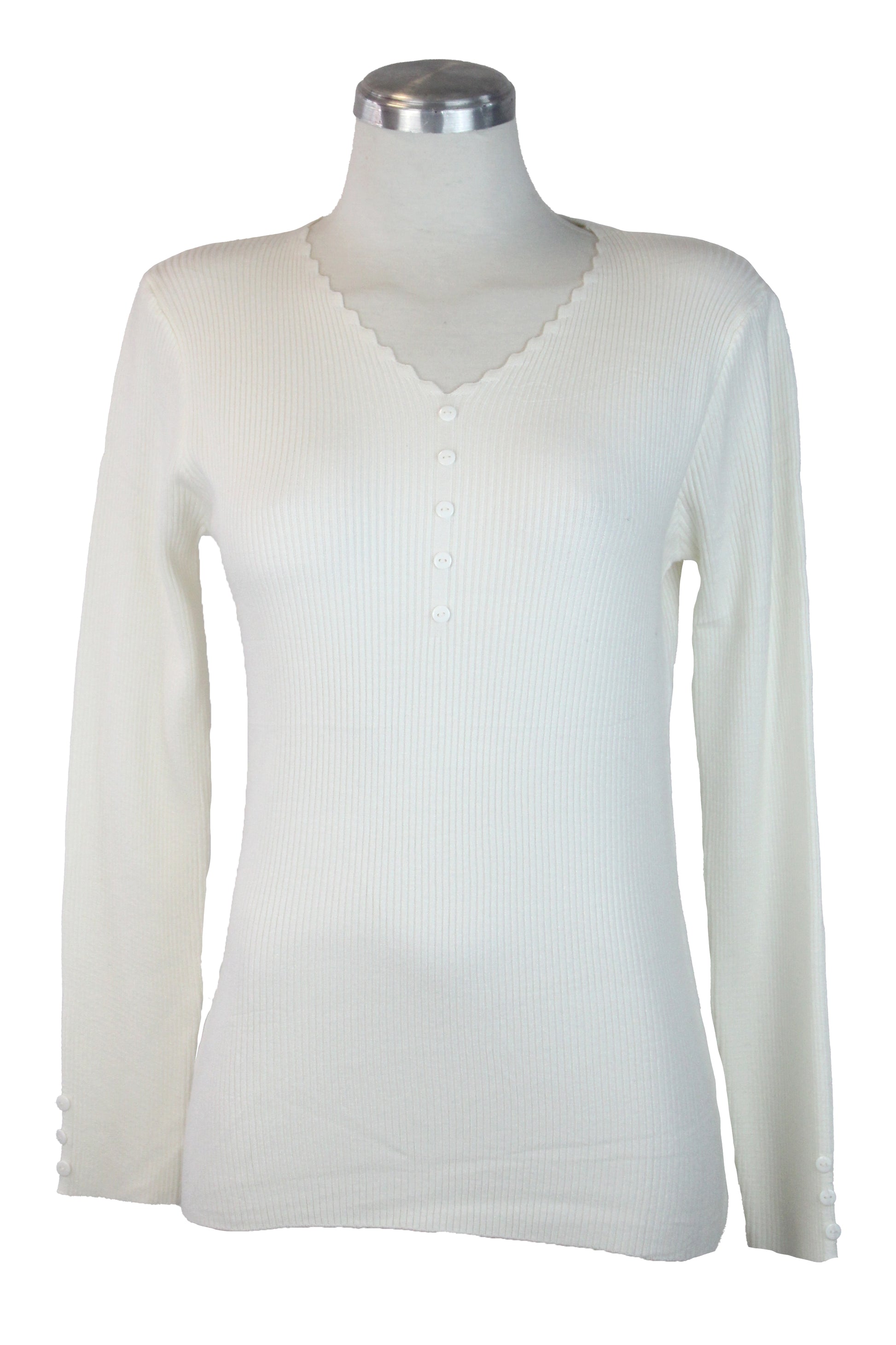 22734-0 Suéter Cuello V Con Olanes Y Botones En Pecho