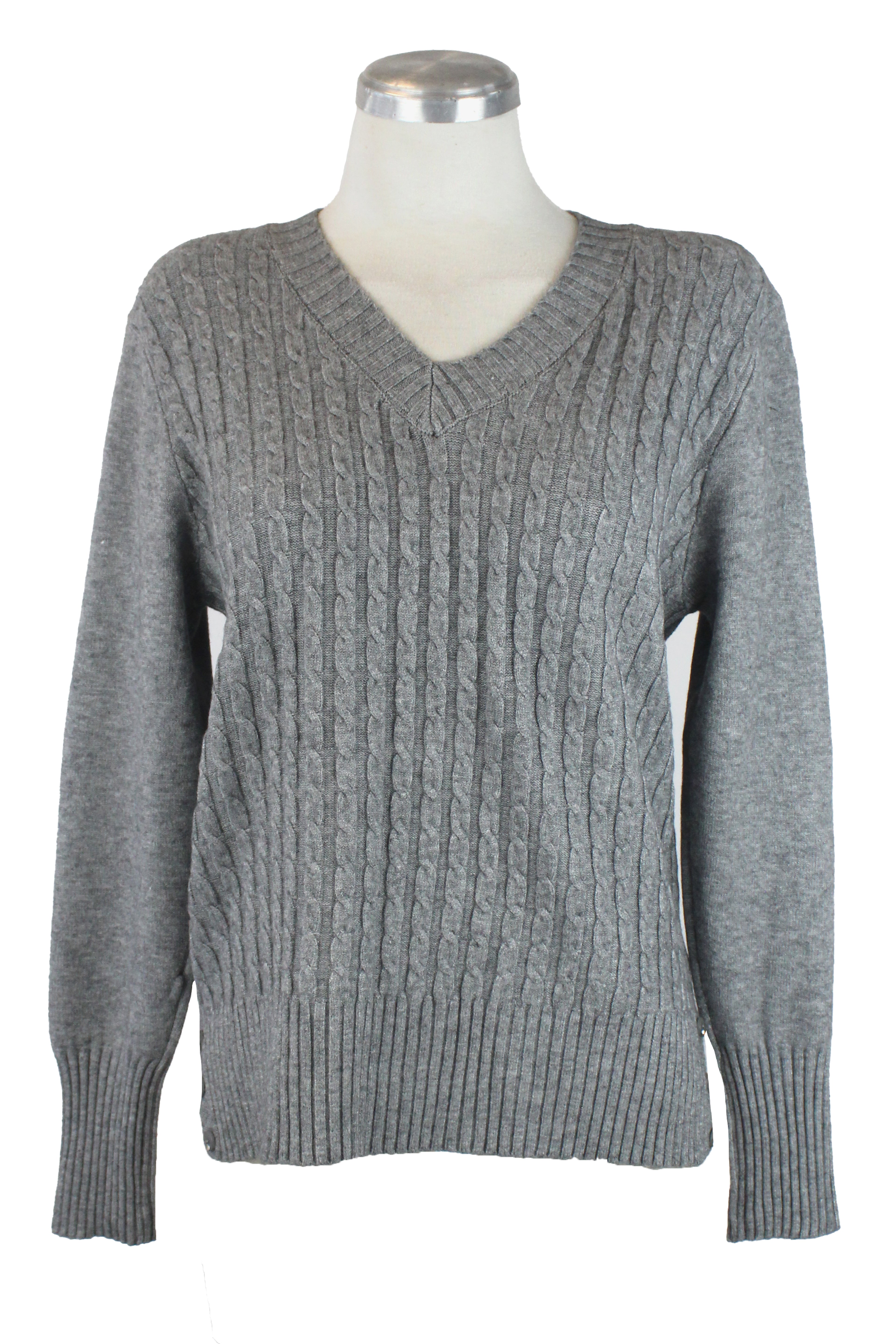 M17308A Suéter Trenzado Cuello V Botones Inferiores