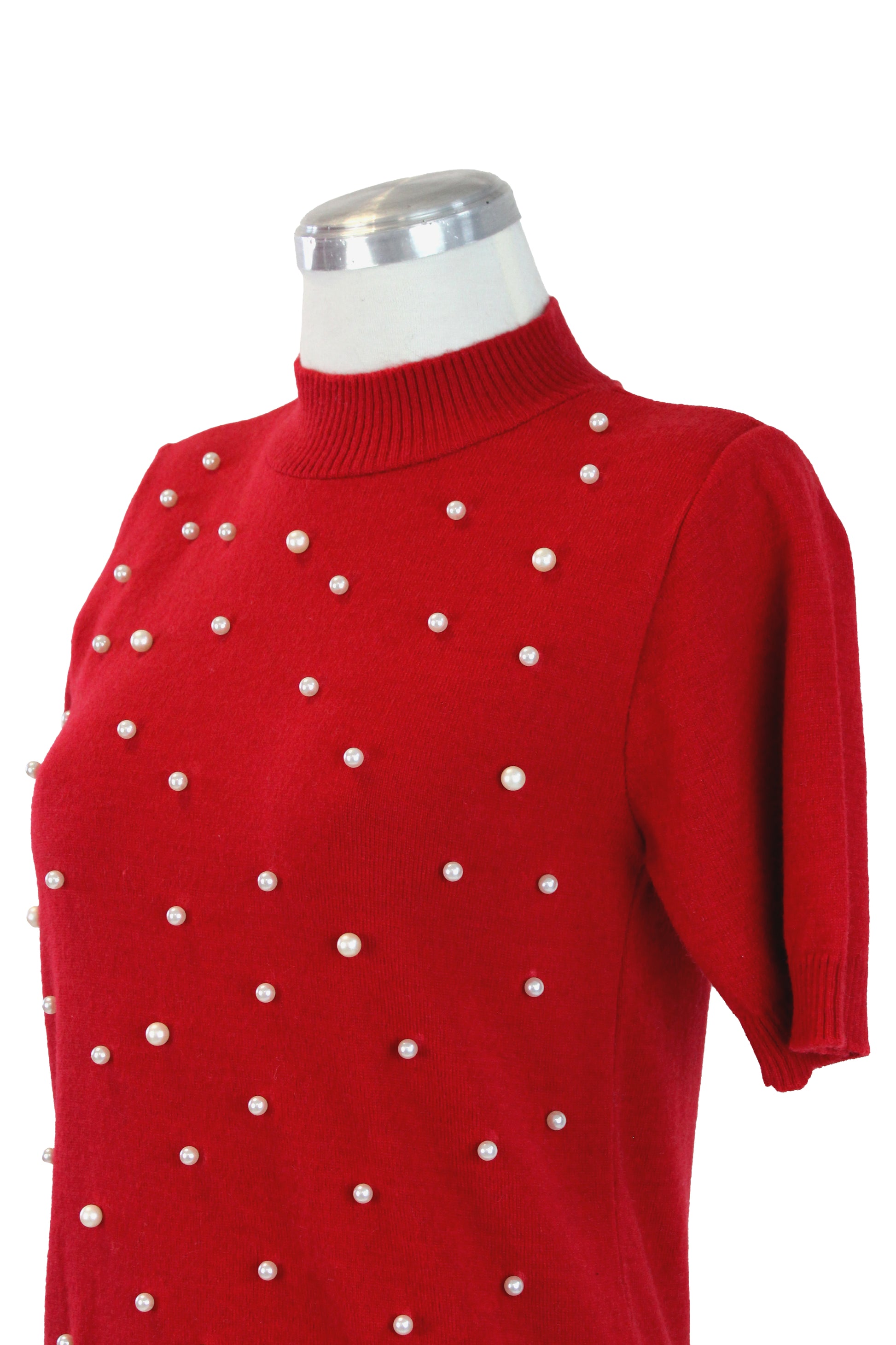 2568 Blusa Cuello Punteado Decoración Perlas