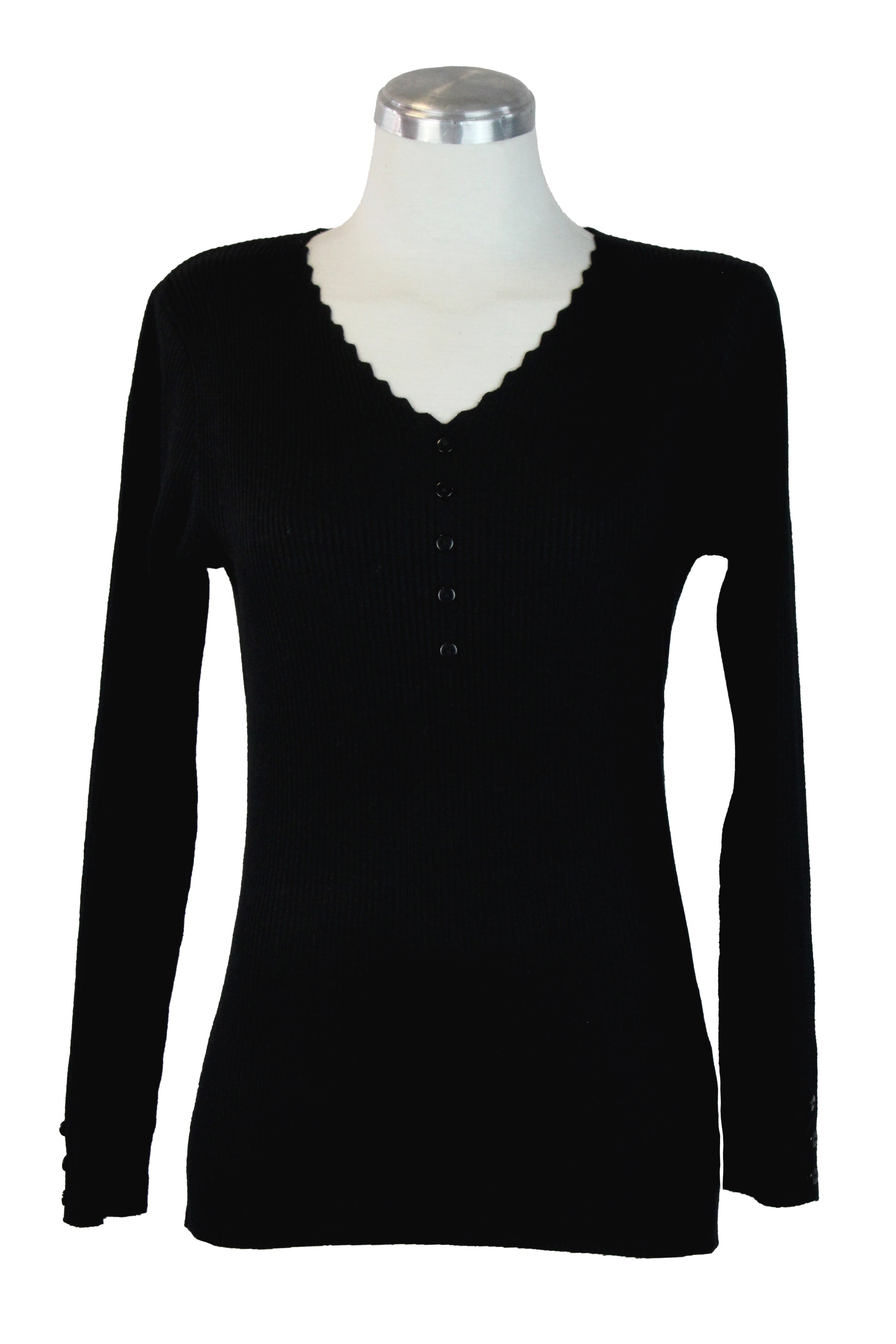 22734-0 Suéter Cuello V Con Olanes Y Botones En Pecho