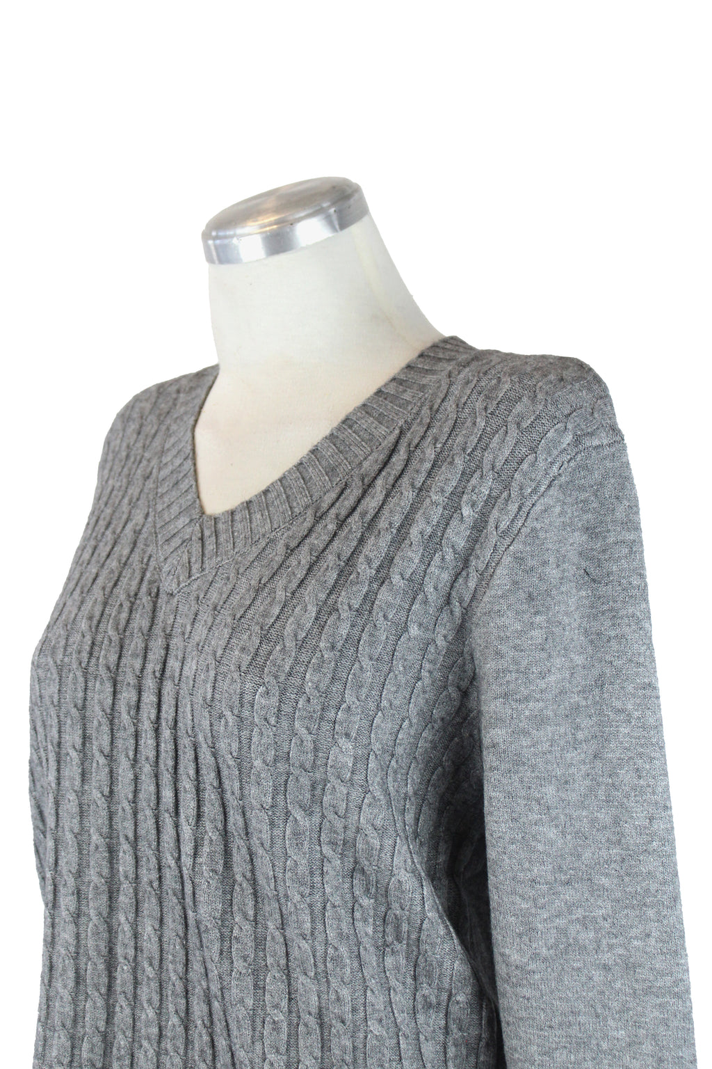 M17308A Suéter Trenzado Cuello V Botones Inferiores