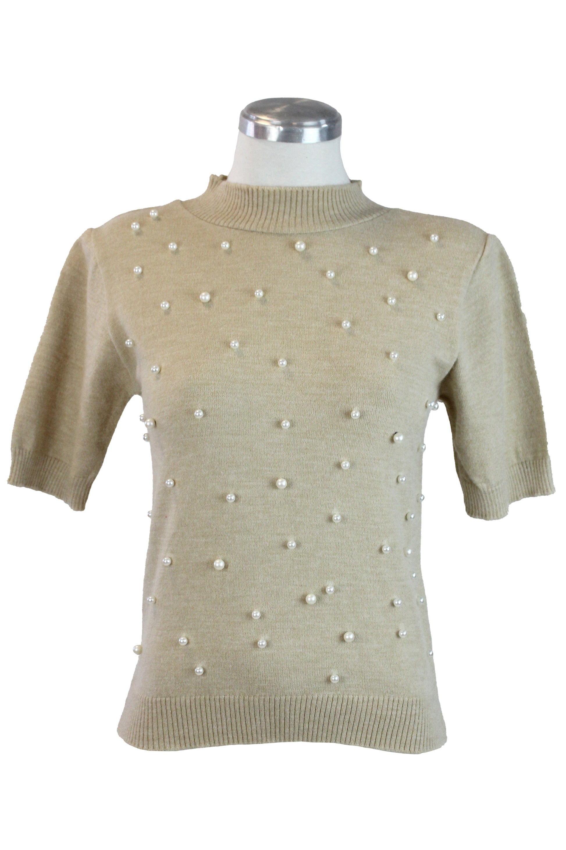 2568 Blusa Cuello Punteado Decoración Perlas