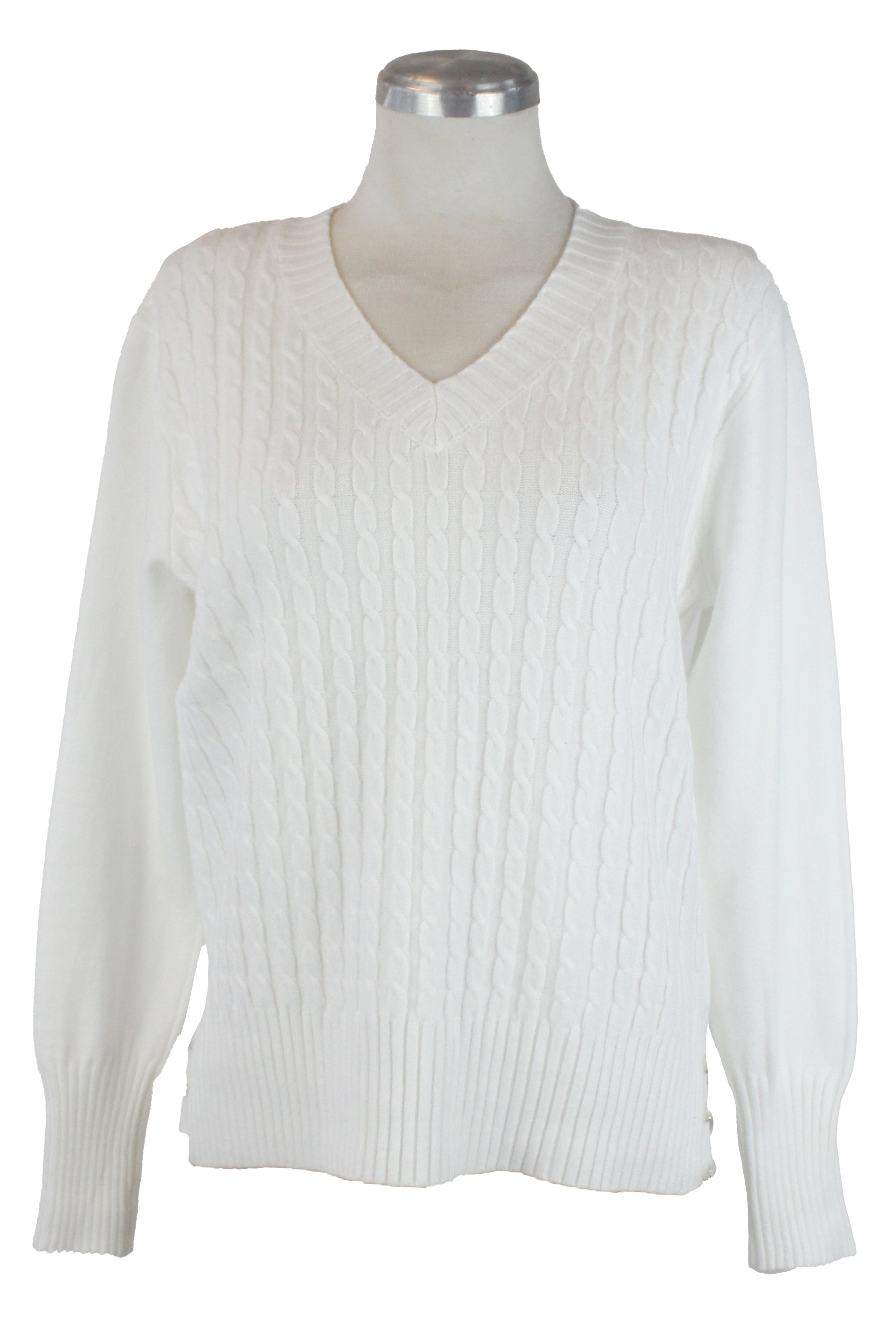 M17308A Suéter Trenzado Cuello V Botones Inferiores