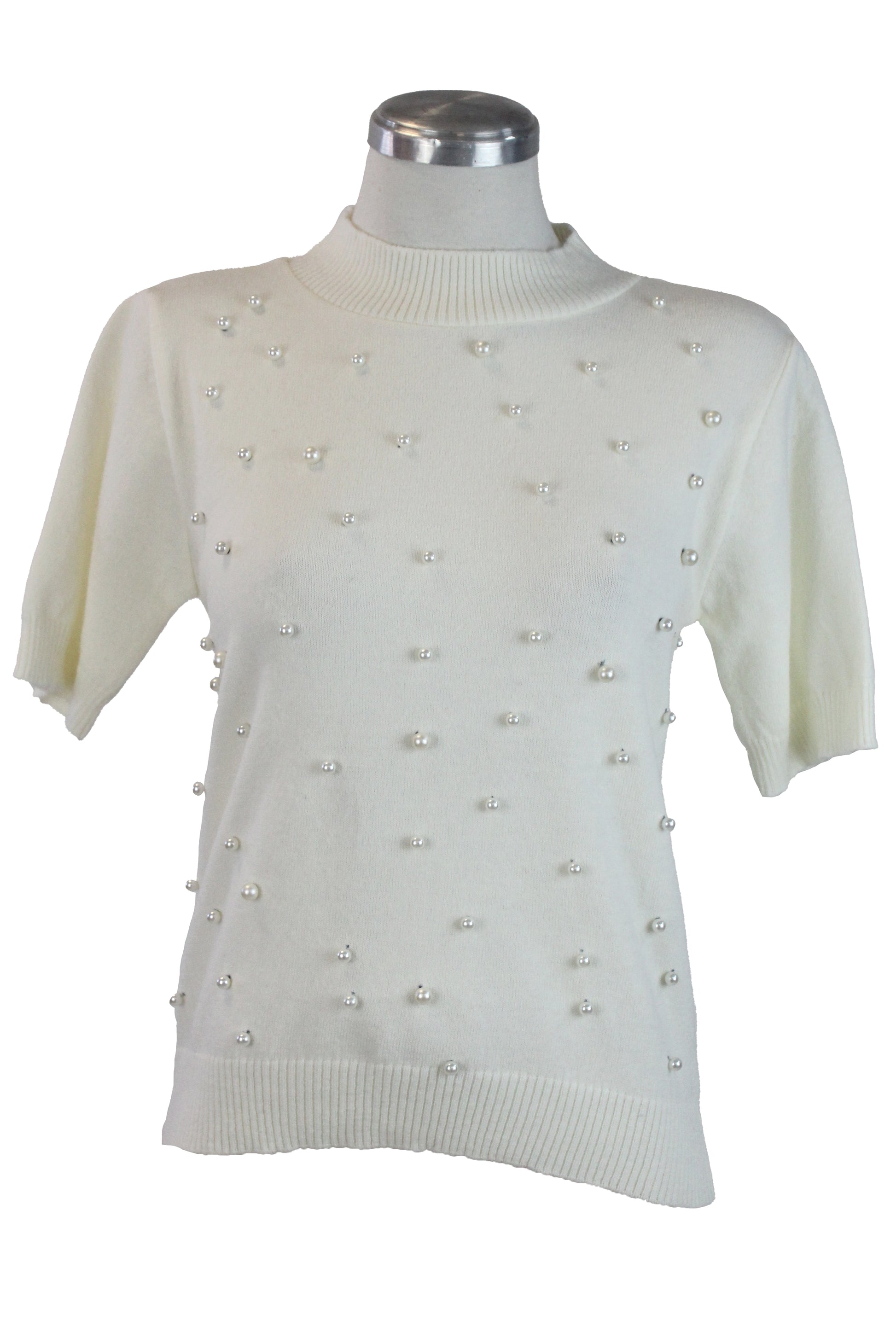 2568 Blusa Cuello Punteado Decoración Perlas