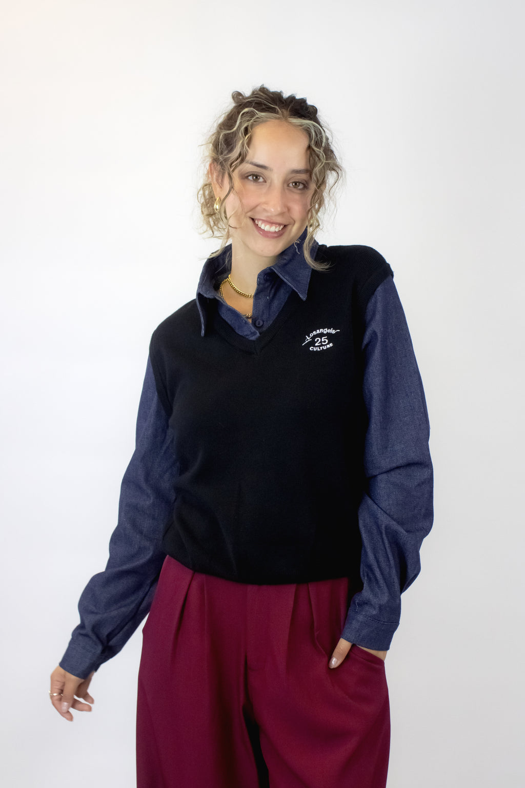 T3365 Suéter de Mezclilla con Chaleco Bordado