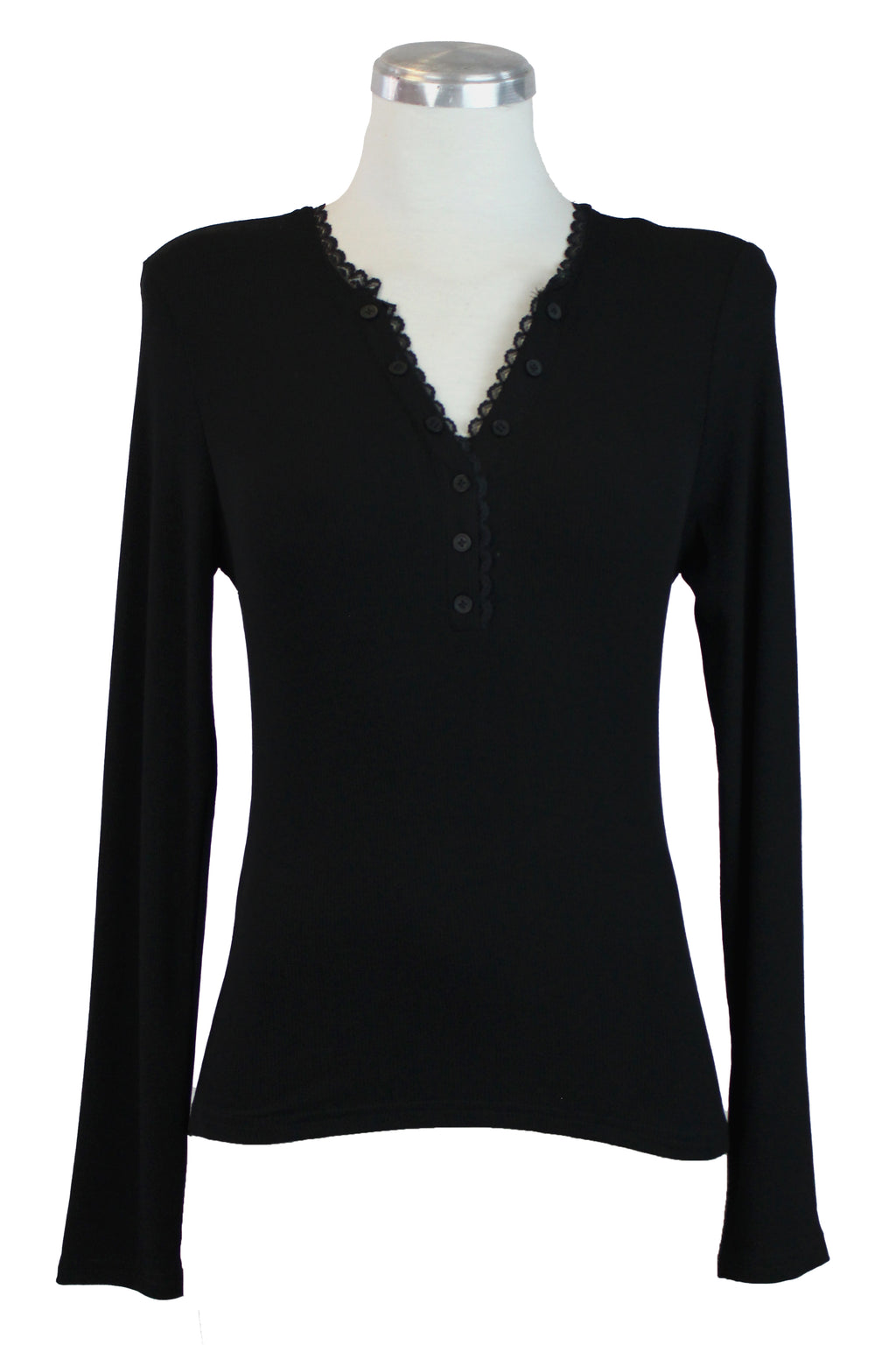 T3401 Blusa Manga Larga con Botones y Encaje