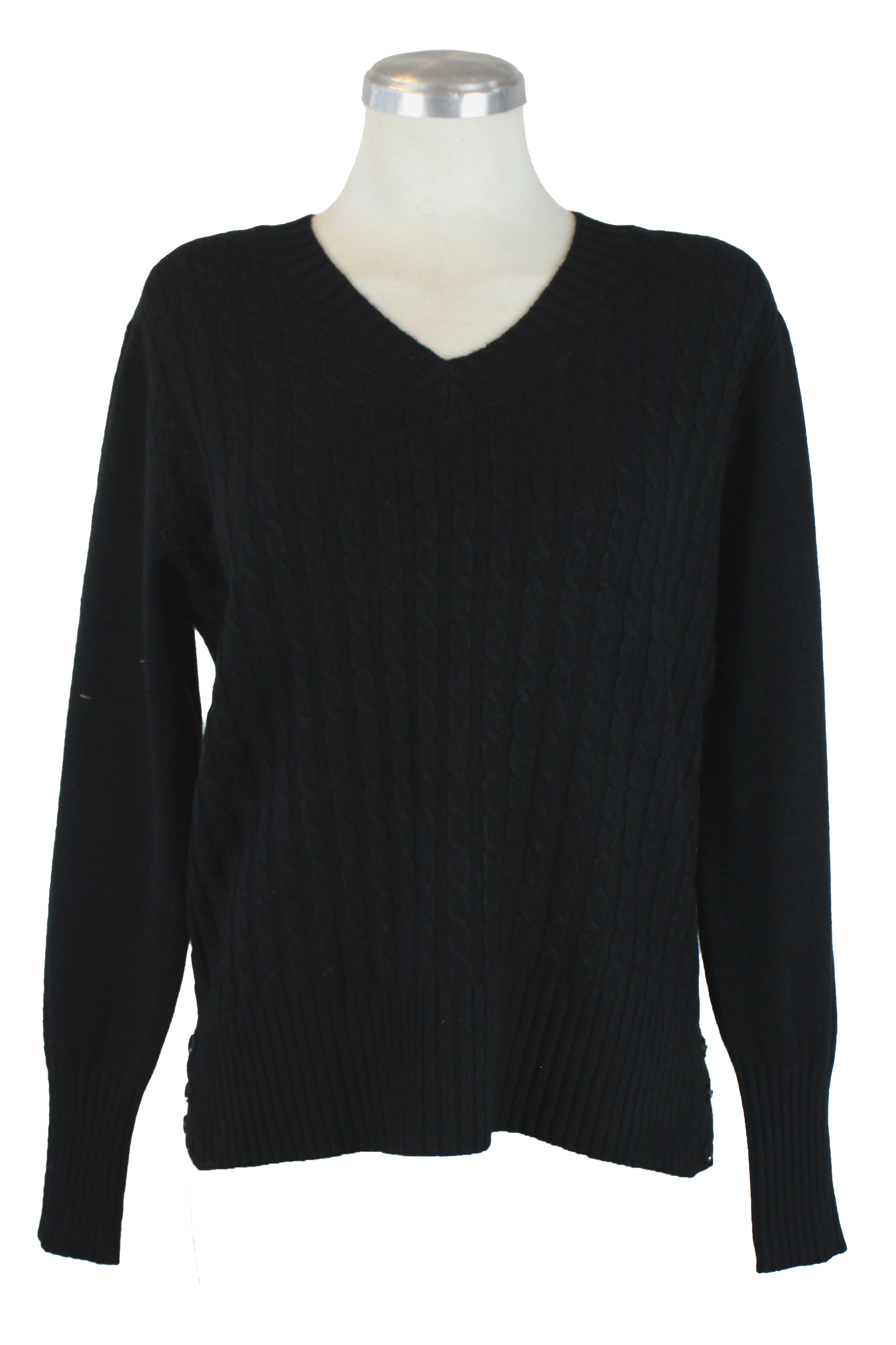 M17308A Suéter Trenzado Cuello V Botones Inferiores