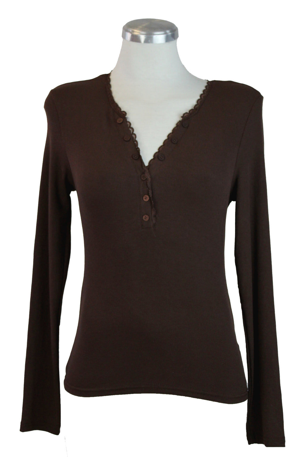 T3401 Blusa Manga Larga con Botones y Encaje