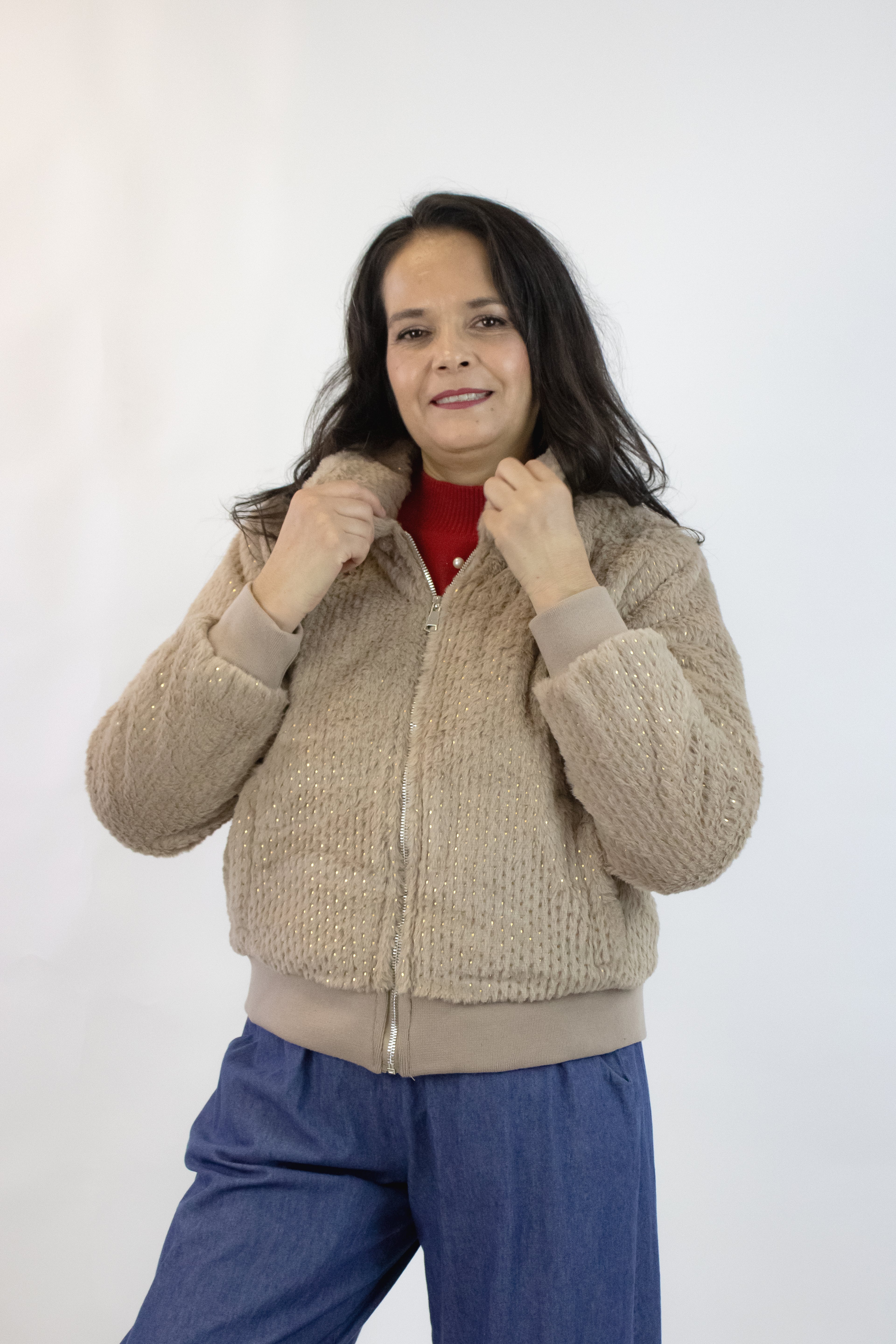 MXT24158F Chamarra Afelpada con Brillos